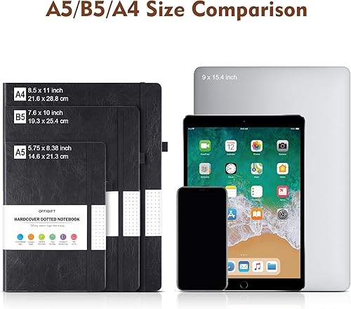 Miniatura 5 de OFFIGIFT Cuaderno de puntos con viñetas, 312 páginas numeradas A5, cuadernos punteados de tapa dura, cuaderno de 3.53 ozyd con páginas de índice,