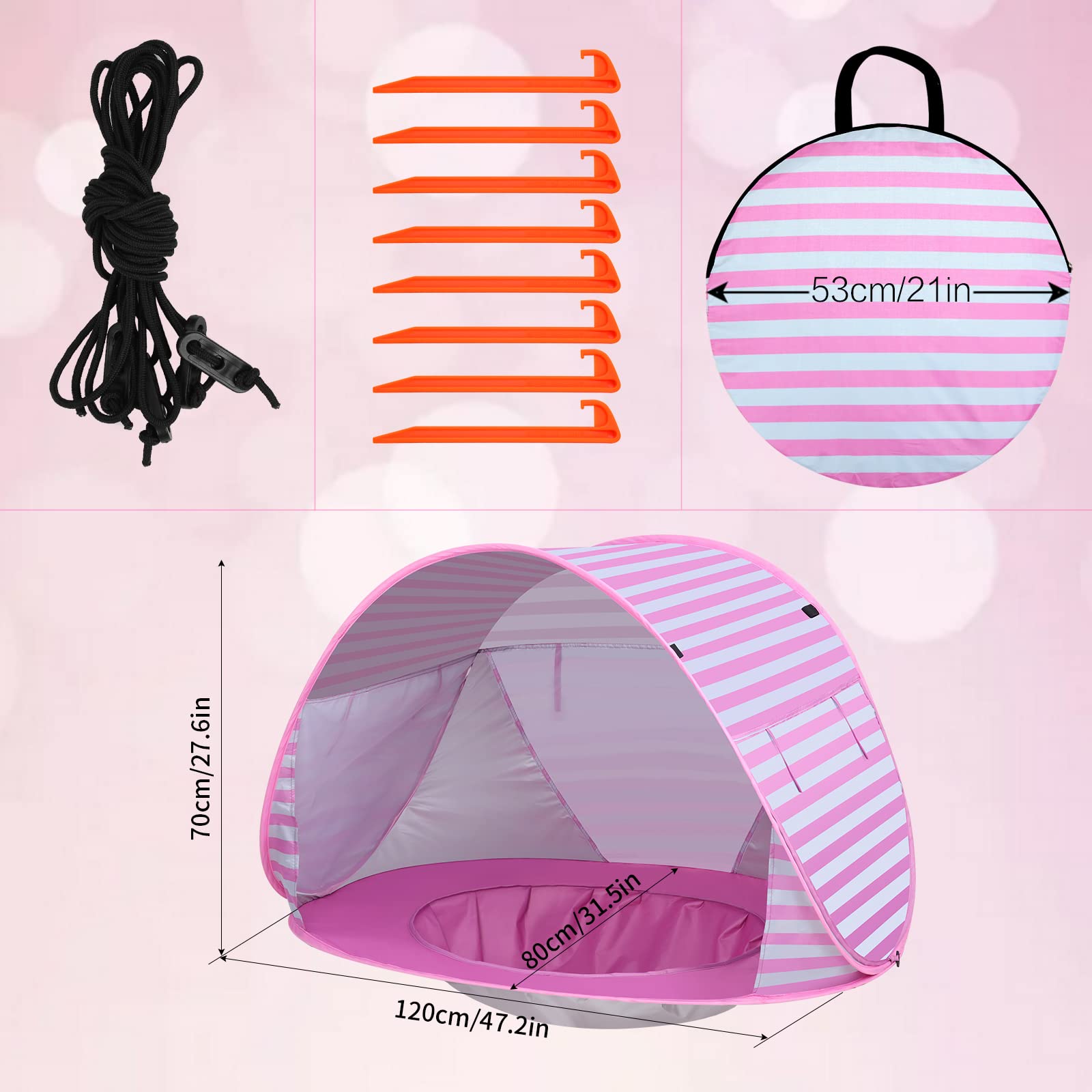 CeeKii Baby Beach Tent Pop Up Sun Protection Beach with Mini Pool, Beach Tent UV Protection, Portable Foldable Pop Up Beach Tent for Baby, for Beach, Camping, Garden, Grill Party, 120x70x80