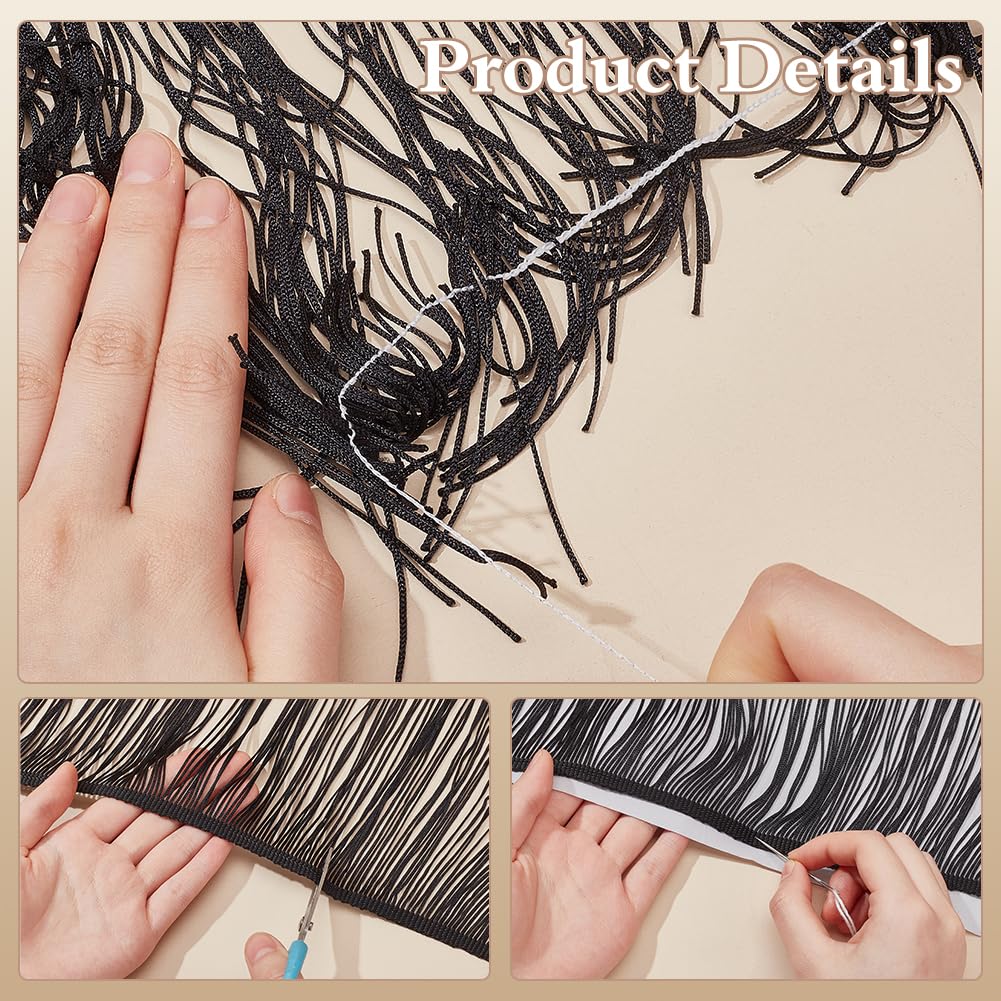 FINGERINSPIRE 2m Lungo Chainette Fringe Trim 50cm Ampia Poliestere Tassel Lace Ribbon Nero Cucito Tassel Fringe Trim Ribbon per Artigianato DIY Cucito Abbigliamento Accessori Decorazione Paralume