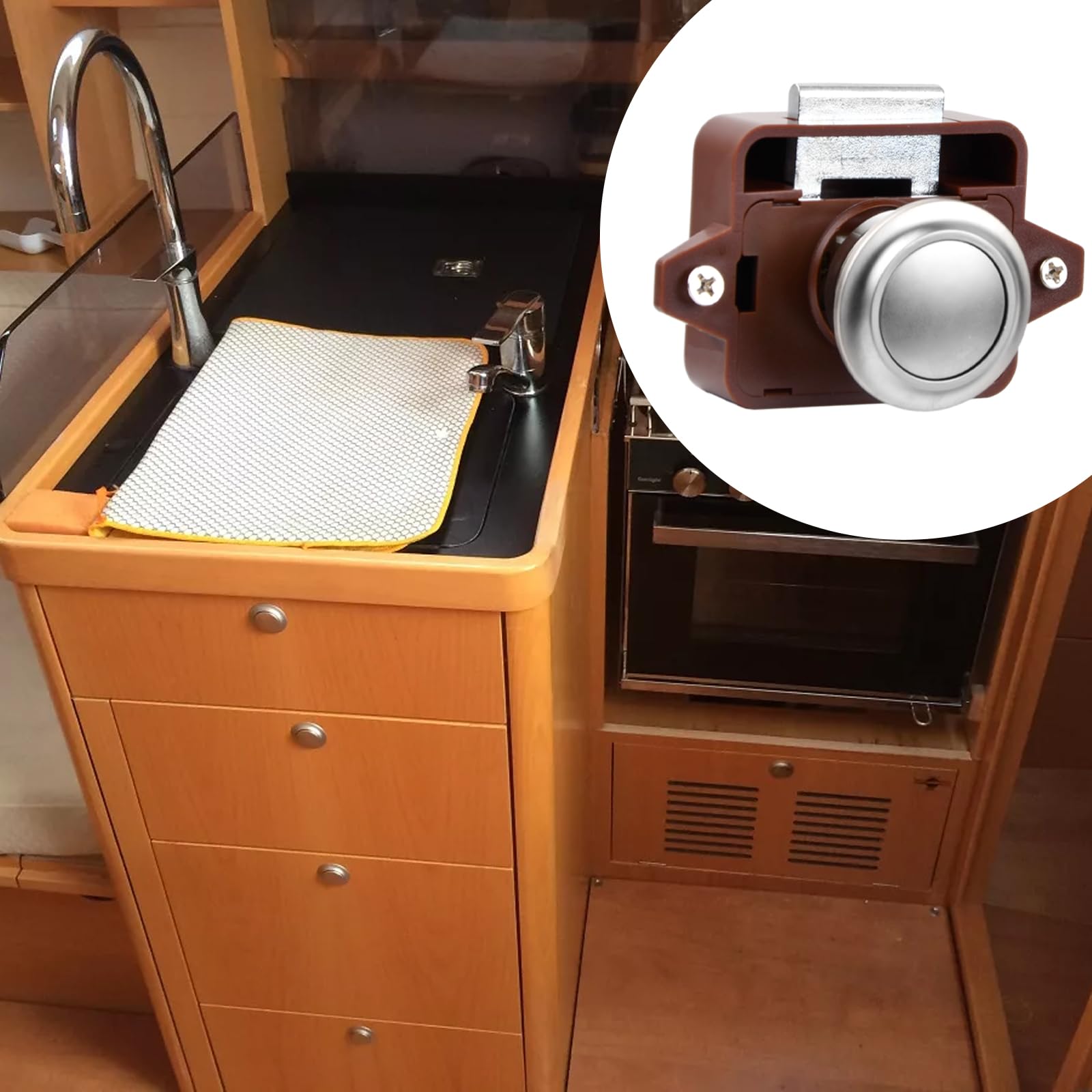 Jinlaili 5 sztuk zatrzaskowy przycisk do łapania drzwi, zamek do szafy, zamek meblowy z przyciskiem blokującym, na Cupboard Door Catch Lock, do kamperów, jachtów, szuflad