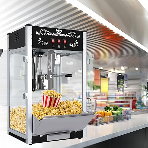 Miniatura 13 de Máquina de palomitas de maíz de 10 onzas con carrito, ruedas y hervidor de acero inoxidable, 110 V/480 W, estilo vintage, máquina para hacer Rojo