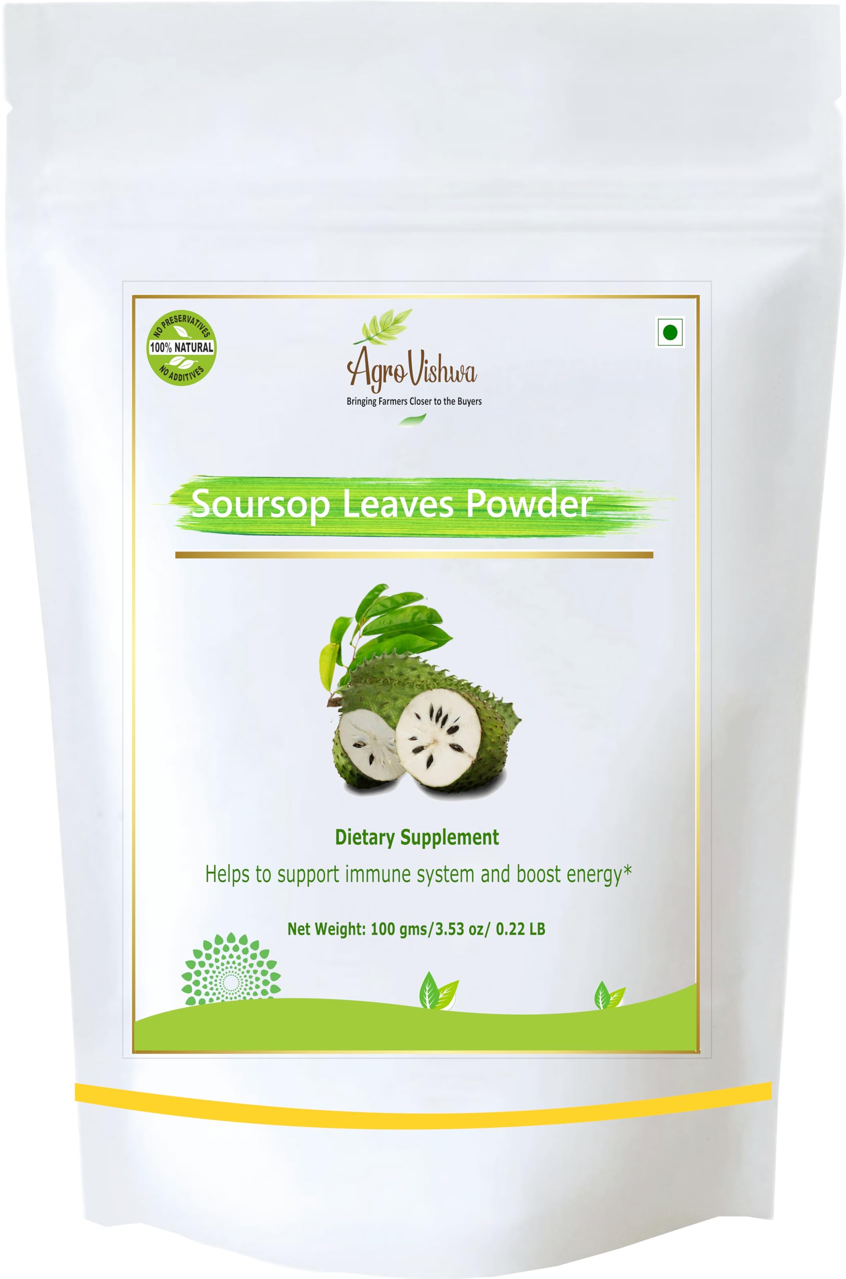 Agrovishwa 100% Pure And Natural Soursop (Graviola) Leaves Powder Premium Quality Powder (100gm)