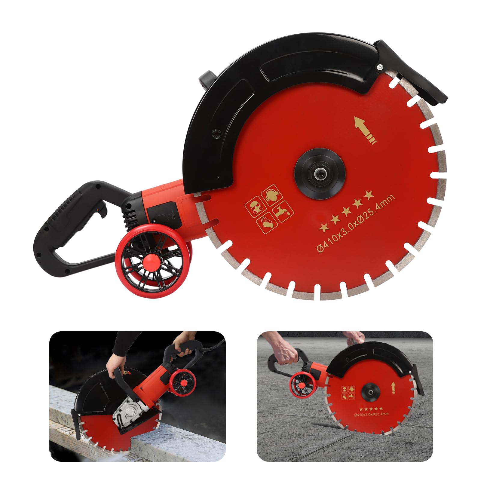 Sierra eléctrica para hormigón, 410 mm, 4000 W, cortador de pavimentos, 3000 rpm, diámetro del disco, hoja de sierra para muros, mojado y seco, para corte de piedra de 14 pulgadas
