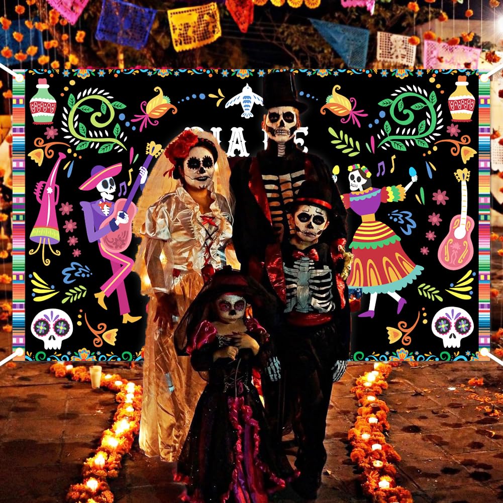 Toile De Fond Photo Jour Des Morts (Dia De Los Muertos) - 2,1 X 1,5 M - Tête De Mort Et Fleurs - Thème Mexicain Fête - 10