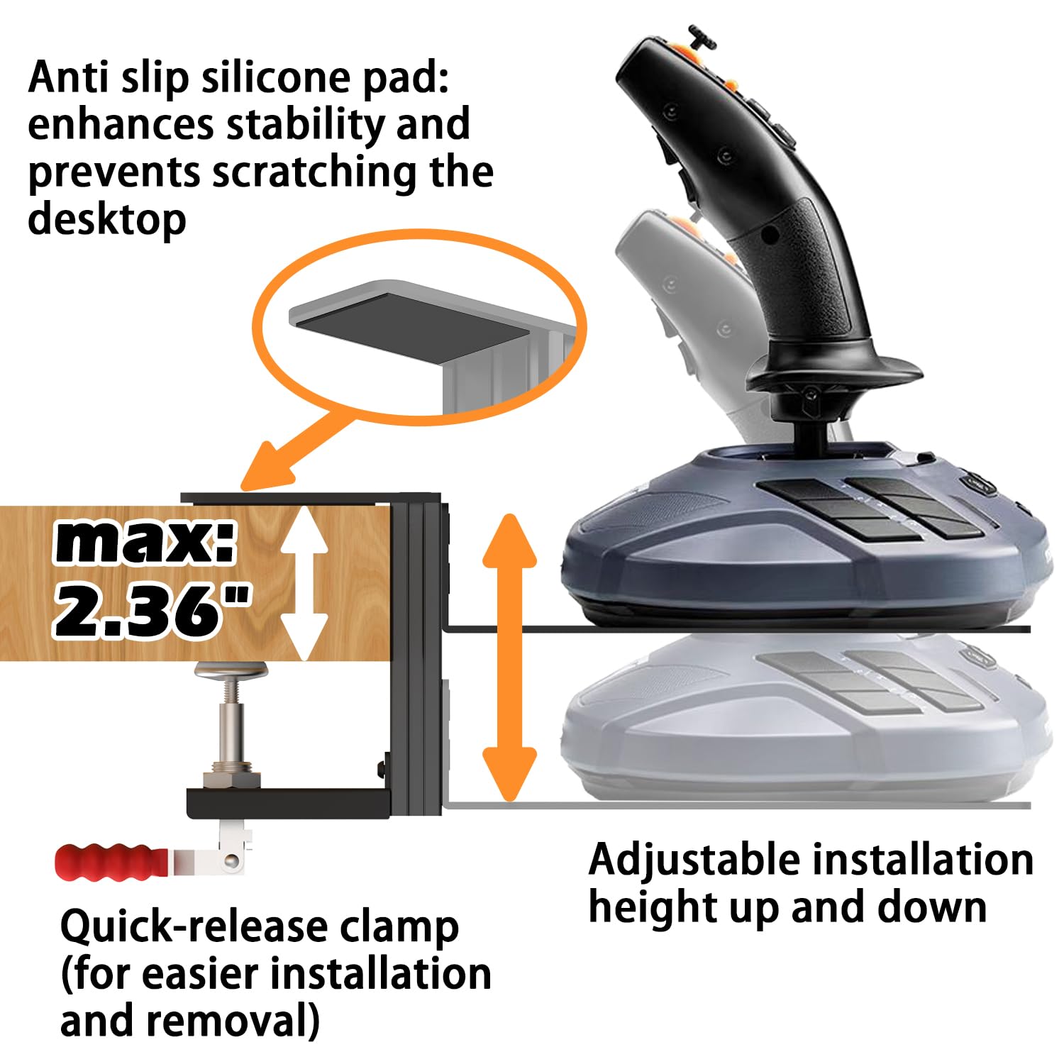 Flugsimulator-Joystick-Tischhalterung, Hotas Halterung kompatibel mit Thrustmaster T. Flight Hotas One/4/X, Sol-R2/Sol-R1, SimTask Farmstick, WINWING URSA MINOR Serie, G Extreme 3D Pro, Turtle Beach