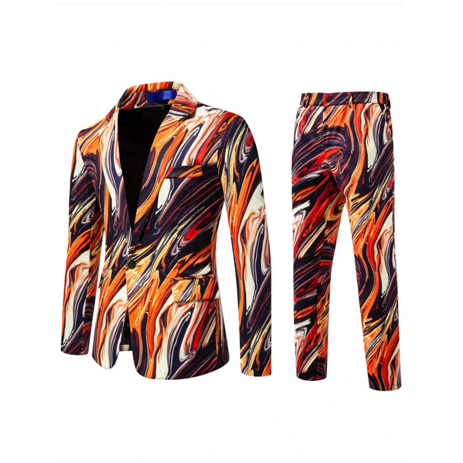 Generisch Set di tute da uomo colorato con stampa graffiti, casual, pantaloni e giacche per business, matrimonio, smoking blazer, elegante, slim fit, giacca da 2 pezzi, abbigliamento da discoteca