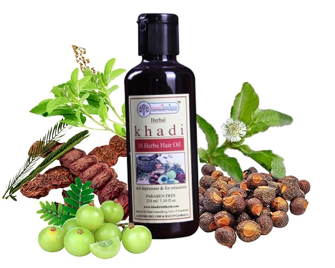 Buy KHADI RISHIKESH Herbal 18 Herbs Hair Oil,cool scalp,herb like amla, bhiringraj, neem, treat
