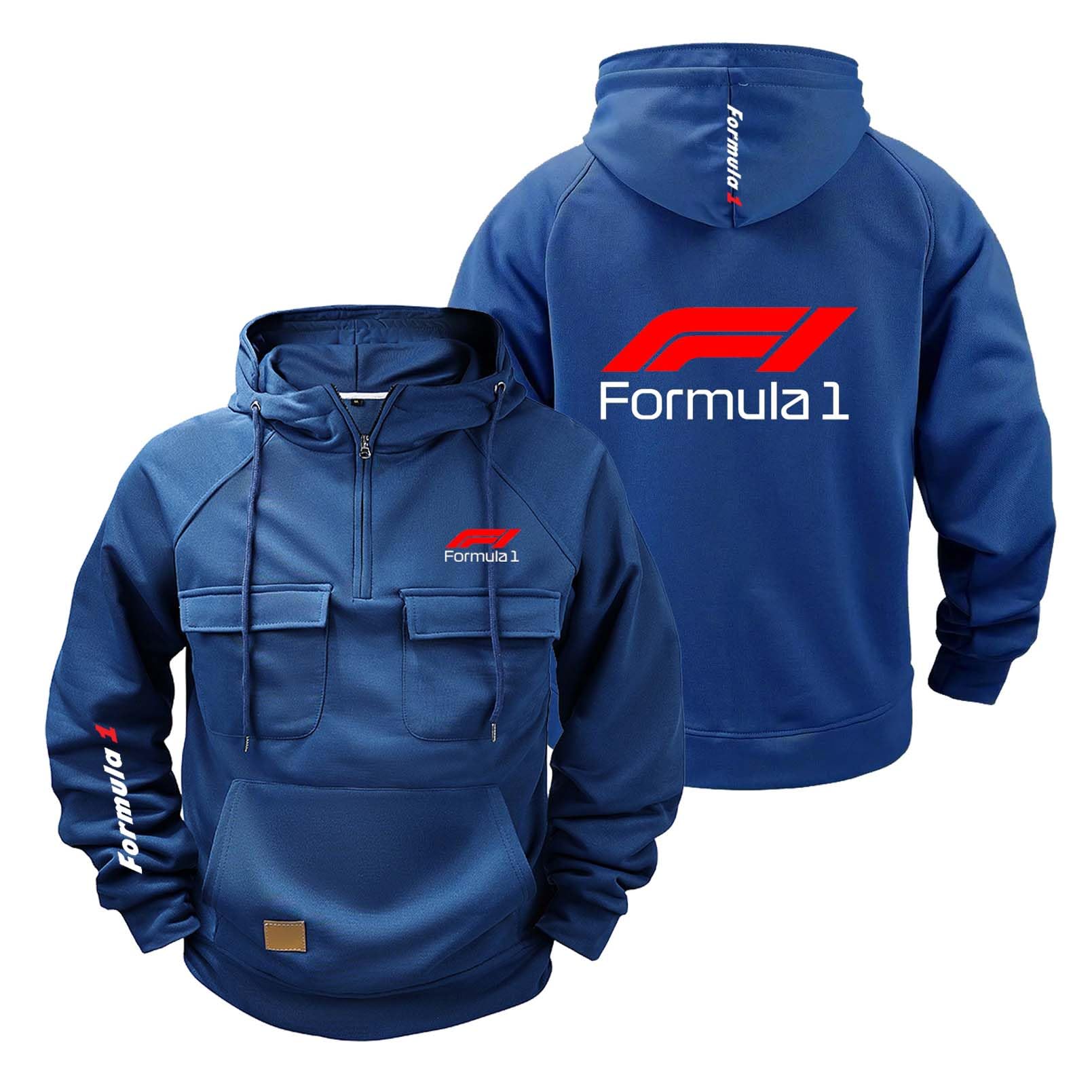 Men Hoodies Printed Jacket for F.1 with Pockets Long Sleeve Sweatshirt Hooded Coats Jumpers Tops Hoody Plain Sport Outwear Half Zip Gym Wear-SLanSe||xx_l