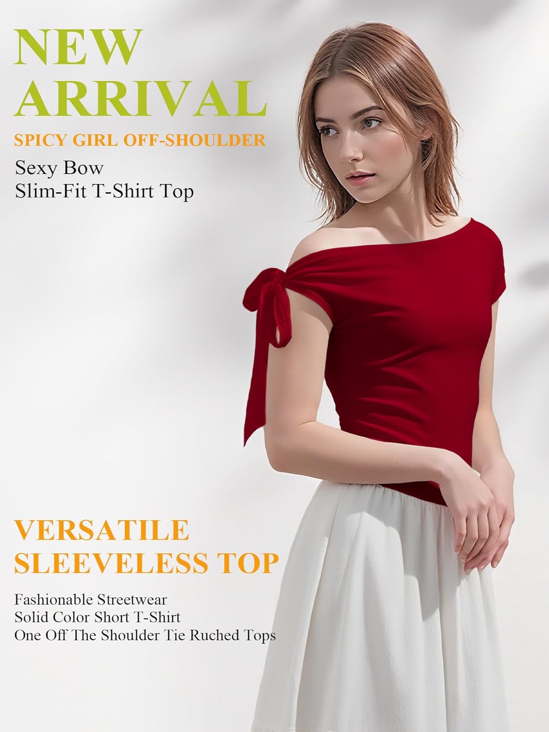 Women's Off The Shoulder Going Out Asymmetrical Tops Y2K Slim Fit Cute Crop One Tie Shoulder Ruched Tank Top - Image 5