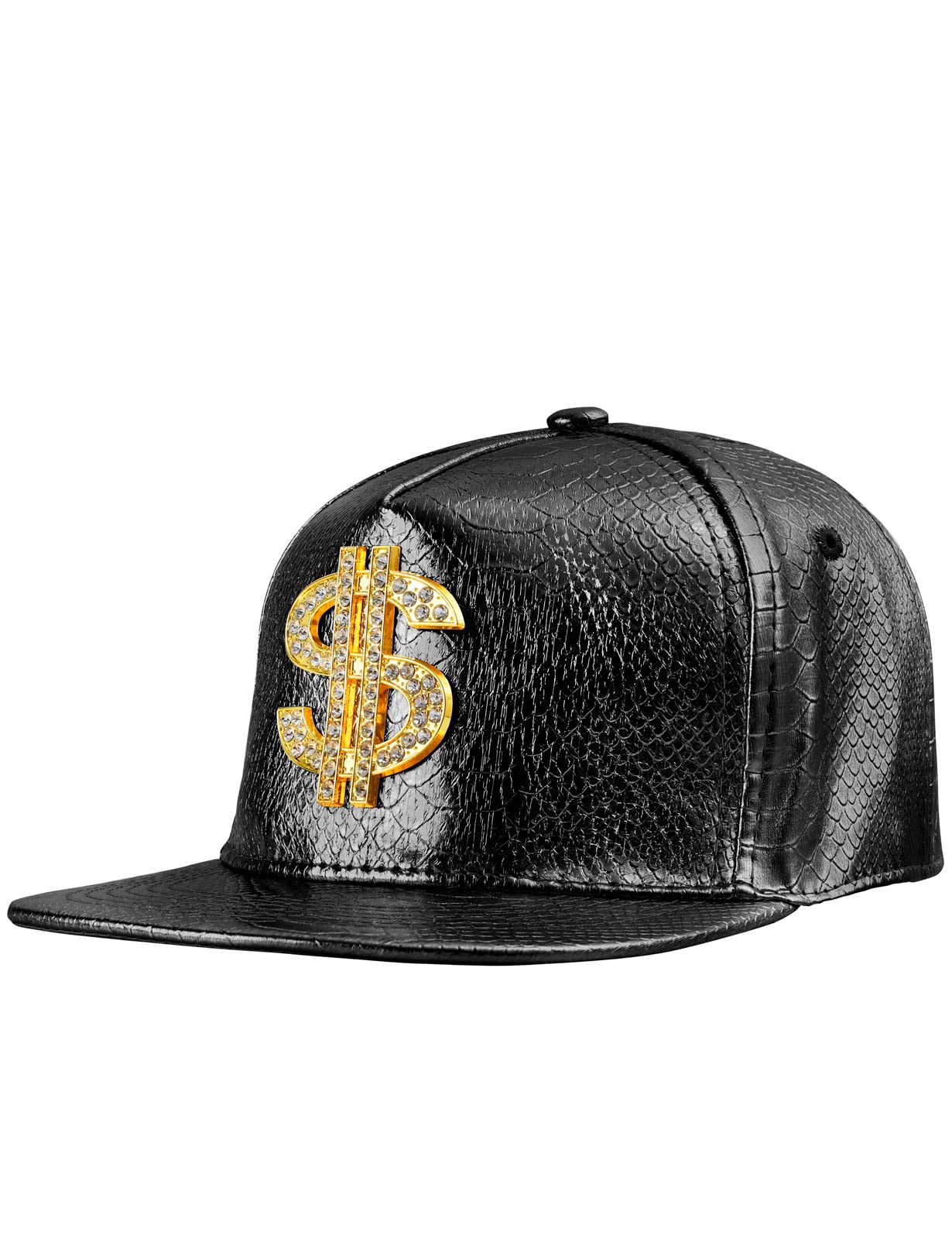 COSAVOROCK Hip Hop Black Hat Rapper Costume Leather Baseball Cap