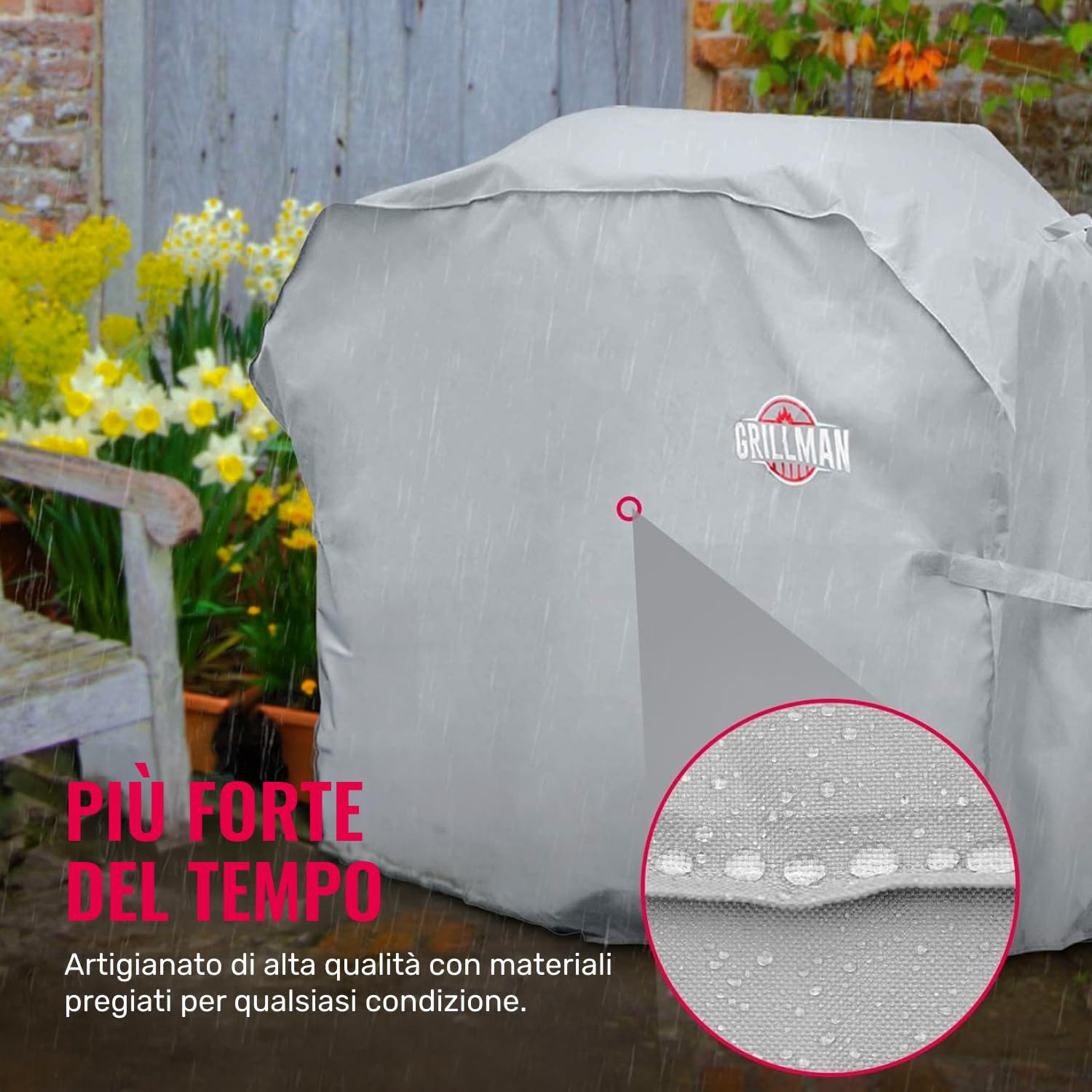 Grillman Premium Copertura per Barbecue a Gas per Weber, Brinkmann, Char Broil ETC. Resistente agli Urti, ai Raggi UV e all'Acqua (132 cm, Grigio)