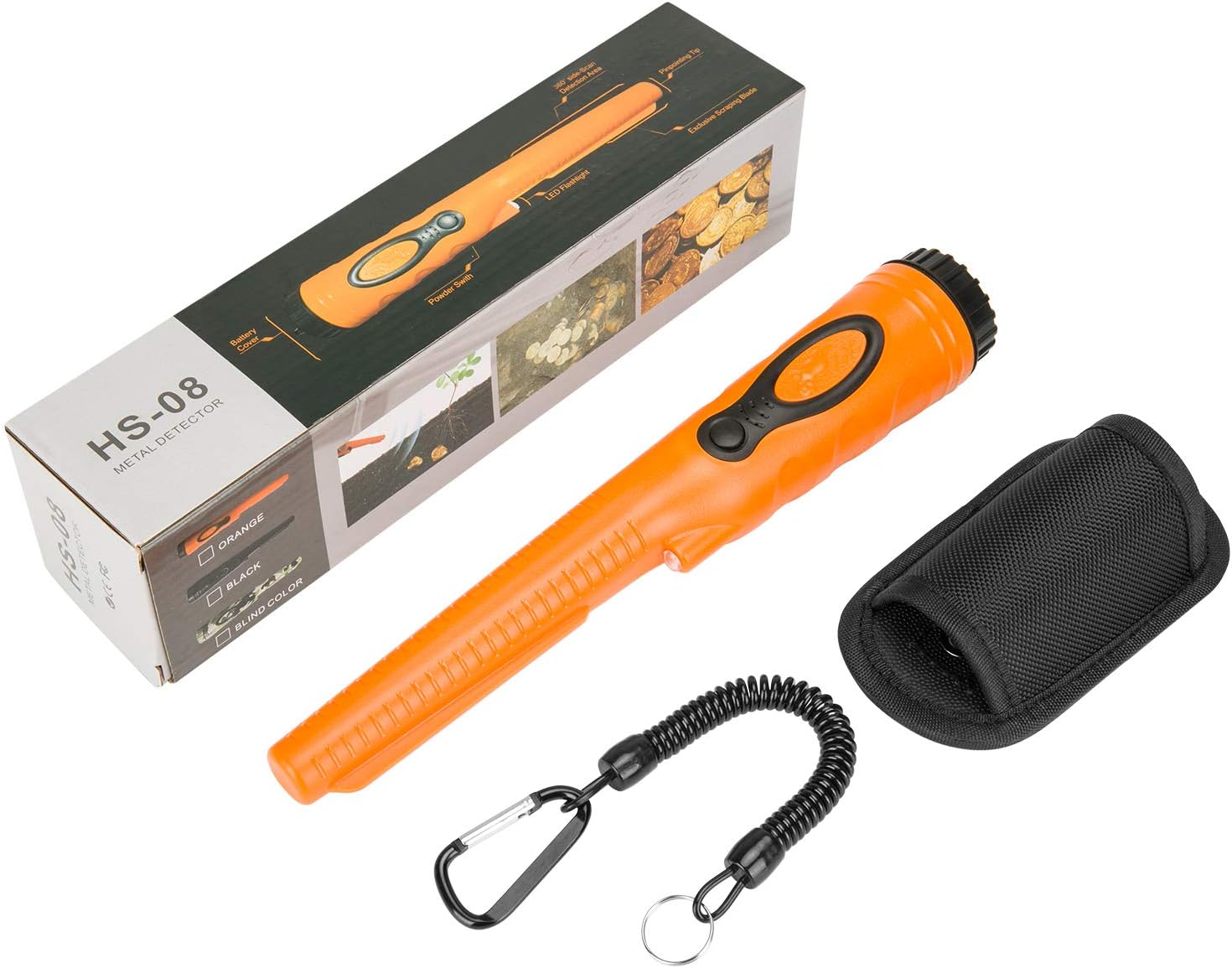 Fully Waterproof Portable Metal Detector Pinpointer Include a 9V Battery 360°Search Treasure Pinpointing Hunter Probe with Belt Holster for Adults and Kids Three Mode,Orange
