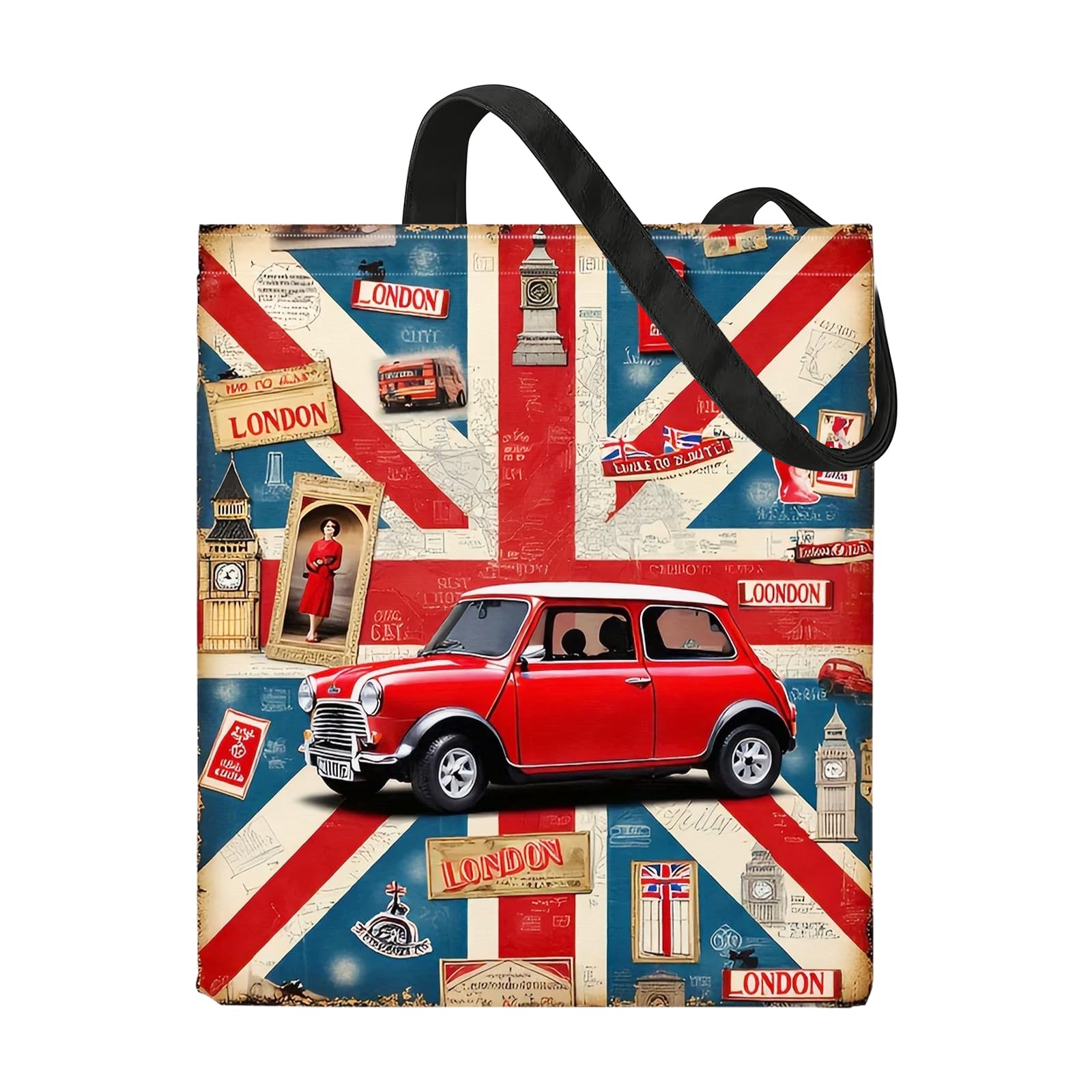 Fakcrkun London Souvenir Tote Bag, London Souvenirs Travel Gifts, Reusable Shopping Bags for Women Men Travel, Shopping, Work & Picnics