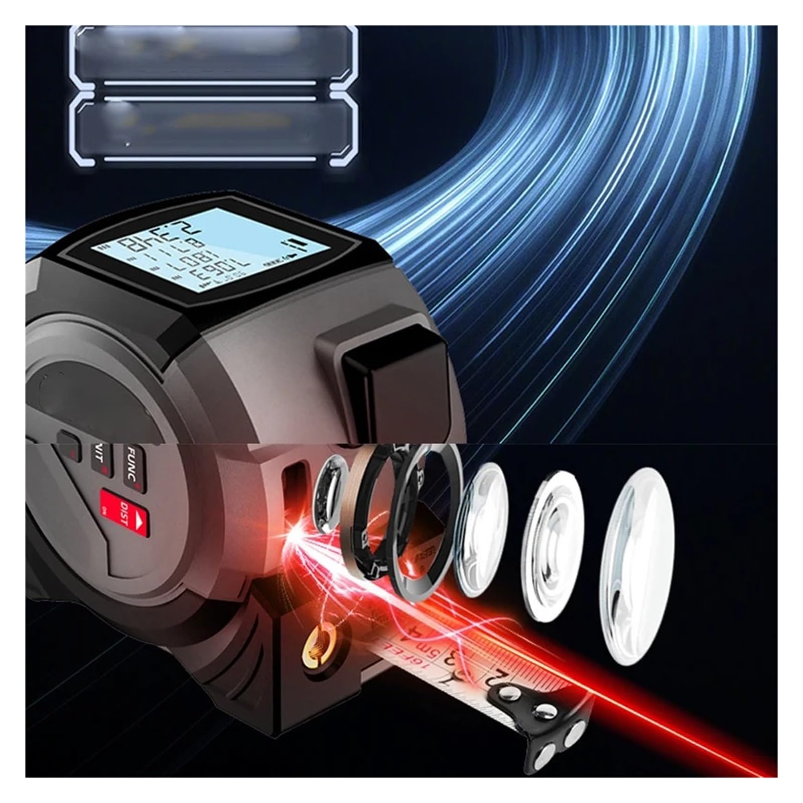 Cinta Métrica Digital 3 En 1, Telémetro Infrarrojo De Alta Precisión 40/60 M, Herramienta Medición Acero con Pantalla Grande Precisión Flexibilidad Medición