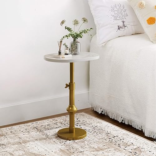 Miniatura 6 de Mesa de bebida de mármol, mesa de Martini de 10 x 12 pulgadas (22  30 pulgadas) con base de soporte ajustable de latón antiguo de metal, mesas de