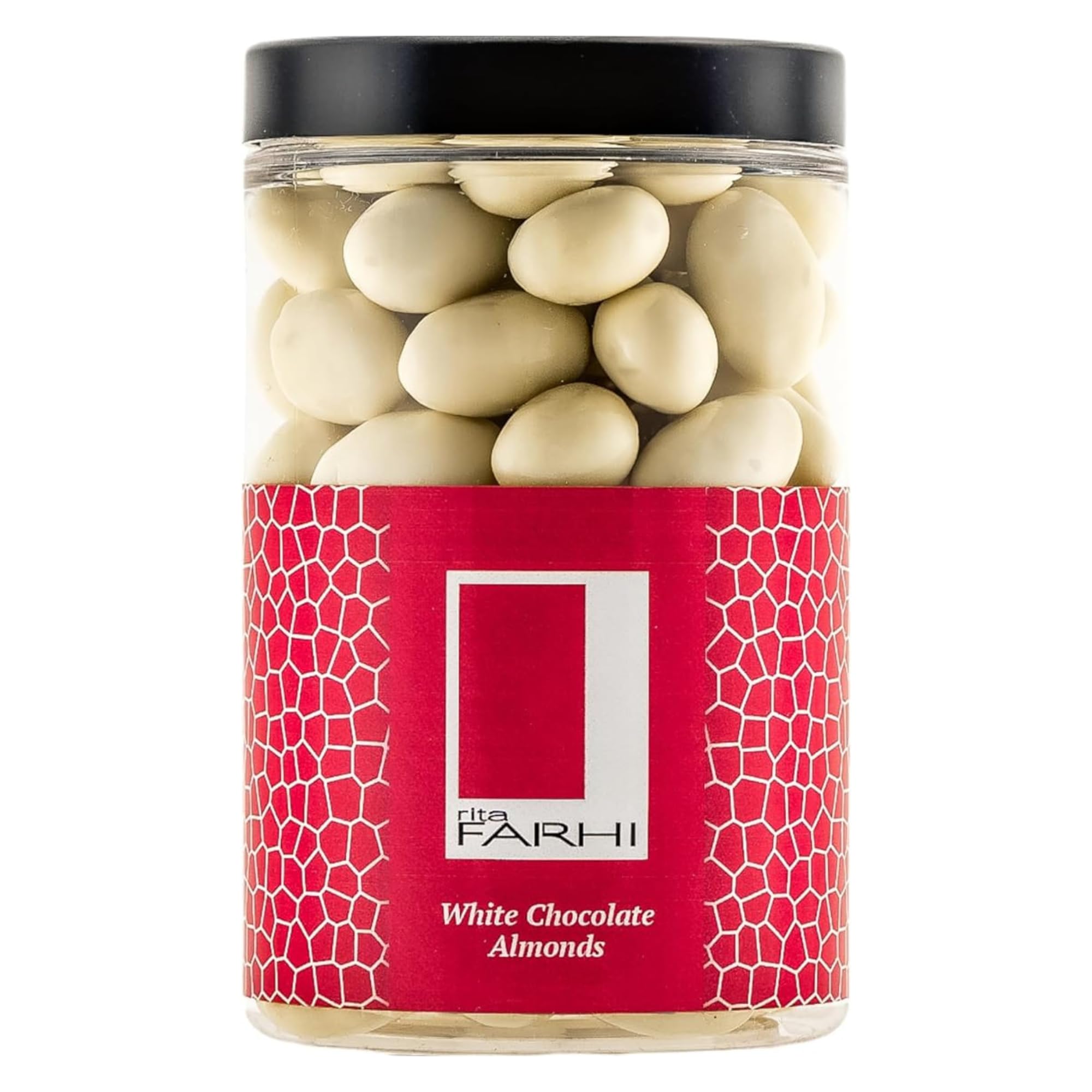 Rita Farhi White Chocolate Almonds Luxury Gift Jar 320g – Air Roasted Almonds Coated in White Chocolate, Vegetarian Gift for Birthdays & Celebrations