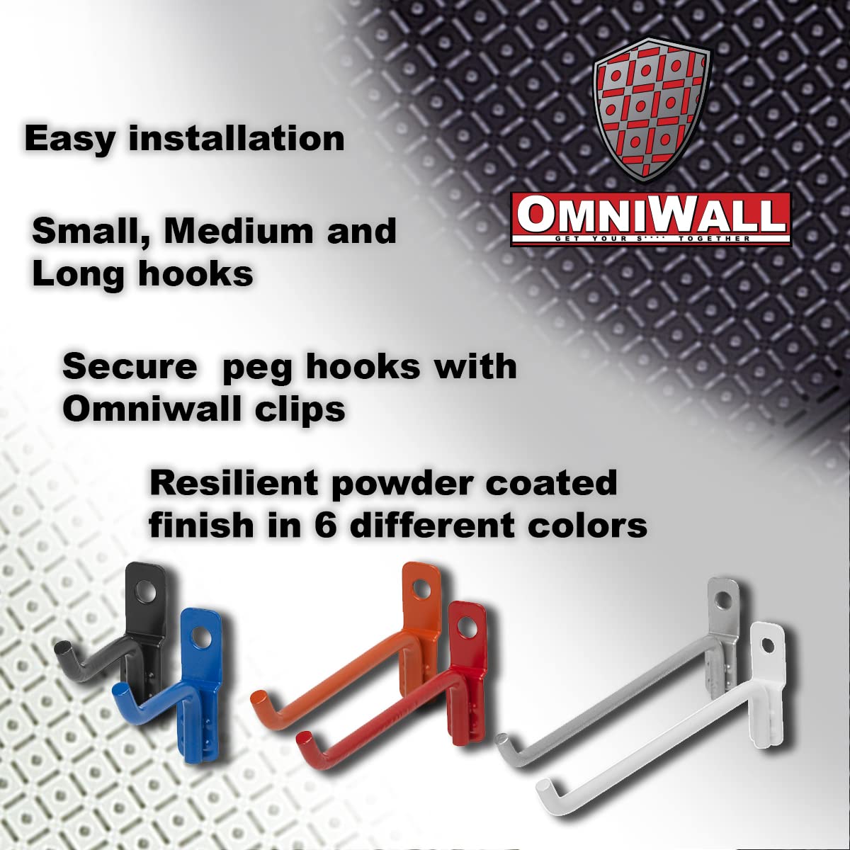 OmniWall Wire Hooks - 12 Pack Variety Garage Organization System for Storage Red