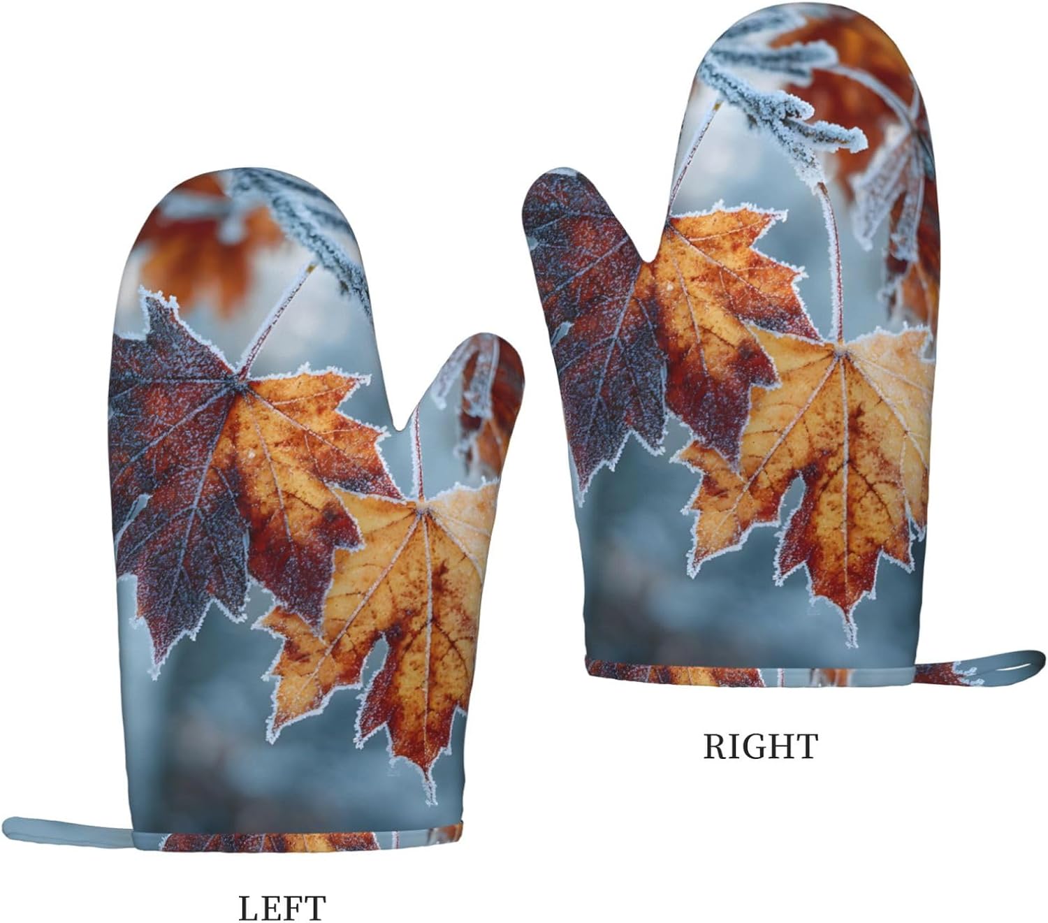 Maple Leaves 4pcs Oven Mitts and Pot Holders Sets for Kitchen, Silicone Oven Gloves Non-Slip Potholders Hot Pads for Baking Cooking