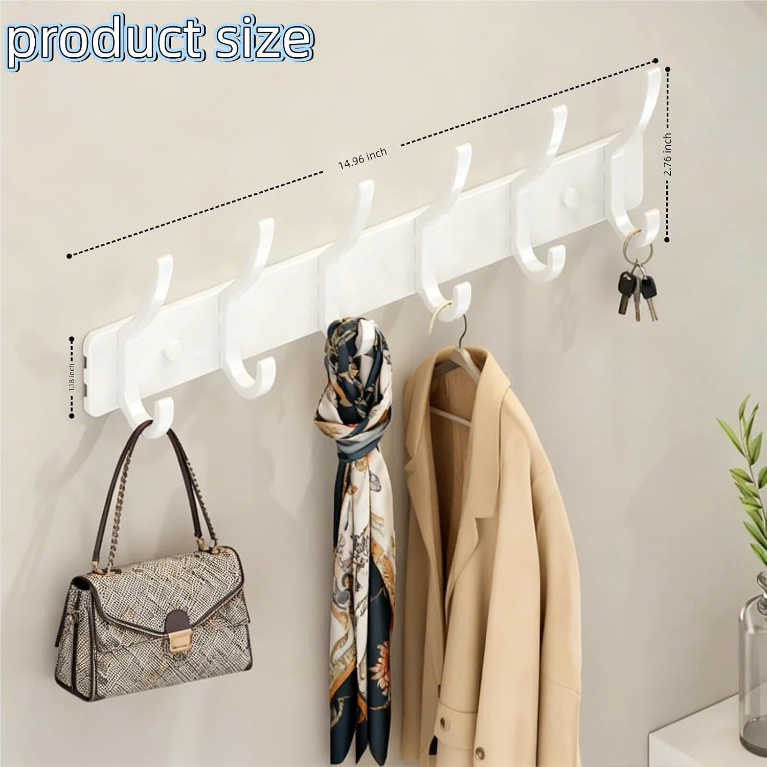 2 Pack White Wall Mounted Coat Rack - 15 Inch Arc Shaped Design with 6 Hooks for Hanging Coats, Bags, and Towels in Entryway, Livingroom, Bedroom, Bathroom and Kitchen
