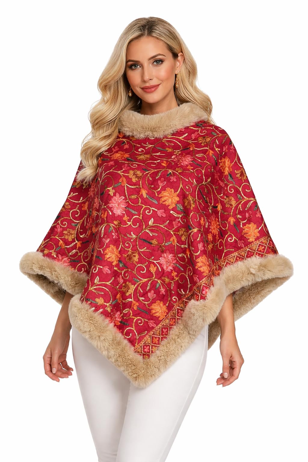 Poncho with aari work for women, kashmiri traditional Aari embroidered cashmillion ponchos for women with full front and back work.-picture-24