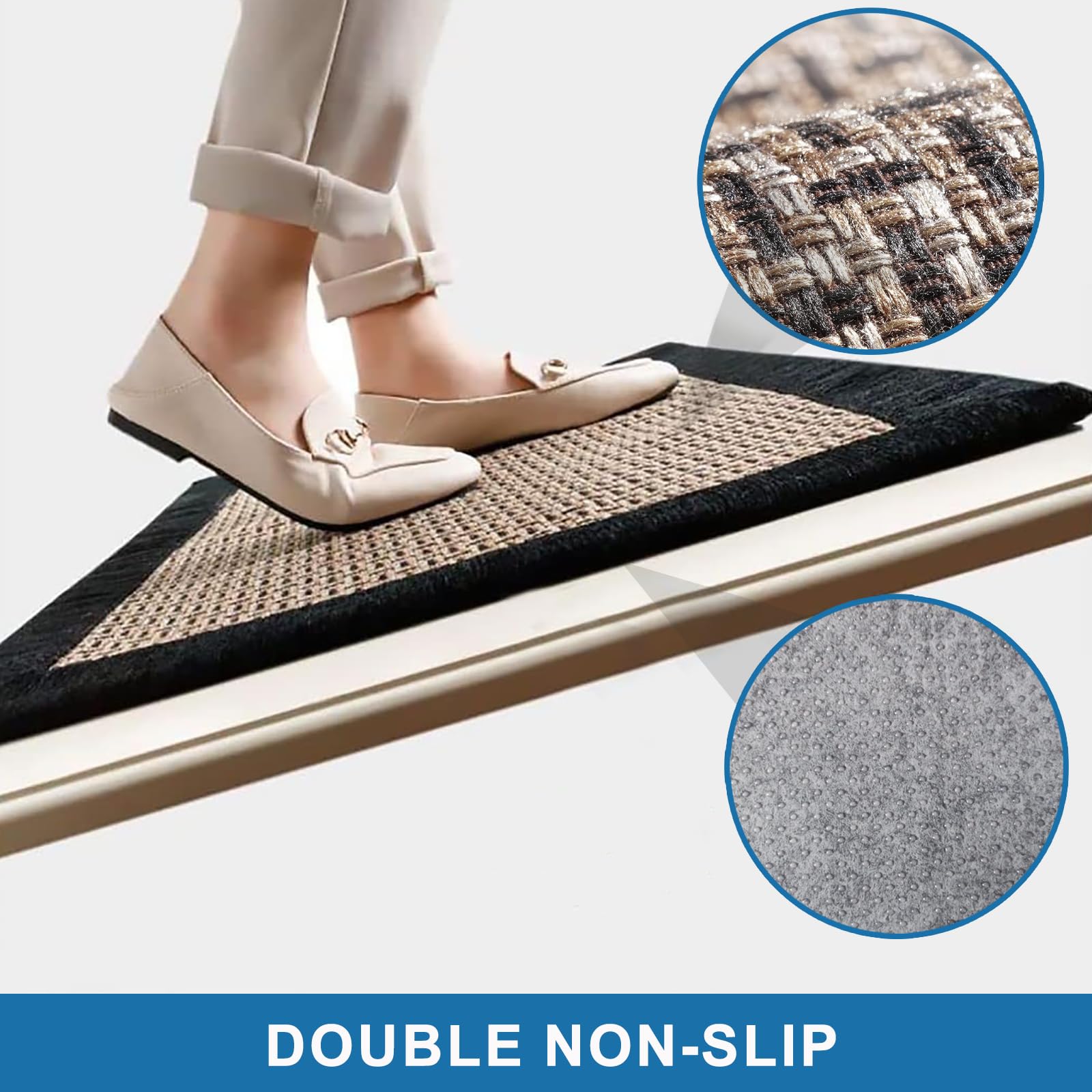 Tapis Cuisine Devant Evier, Tapis de Cuisine Lavable Antidérapant, Tapis Couloir en Coton et Lin Tissé, Tapis de Sol pour la Cuisine, Le Salon, Le Bureau (Noir, 50x120cm)