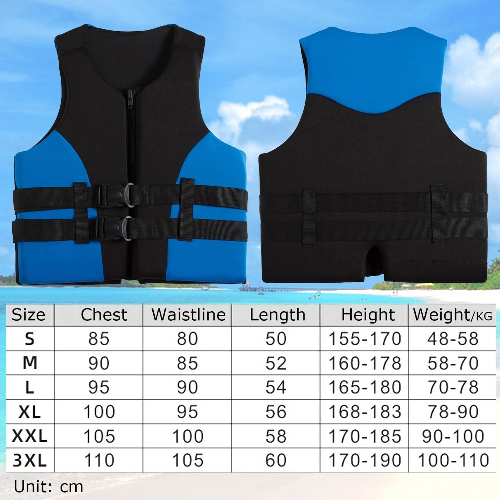 Chaleco Salvavidas for Deportes acuáticos, Chaqueta de natación de Alta flotabilidad, Equipo de Seguridad for jóvenes y Adultos, Ayuda de flotación for Kayak, navegación y Surf.(Blue,3XL)