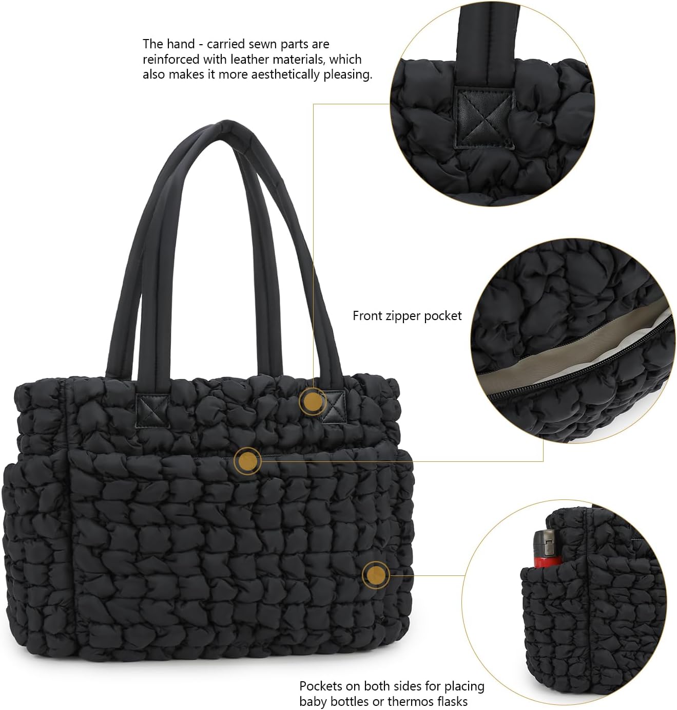 MOMIGO Puffer Tote Diaper Bag for Women, Multifunction Lightweight Fashion Quilted Mommy Tote Bag