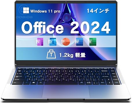 Office 2024 Laptop, Japanese Keyboard, 14-inch DDR4, 12GB Memory, SSD, 256GB, Win11 Pro, Webcam Included, Thin Laptop, Intel Celeron 4 Cores, 4 Threads, Wi-Fi 5, 180  Open/Close, Laptop, USB