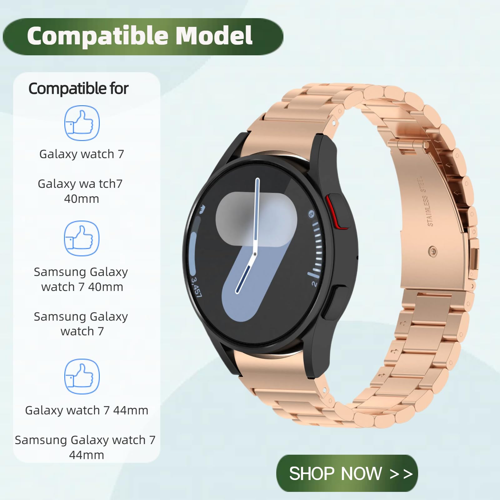 Compatible avec Samsung Galaxy Watch 7 40 mm/44 mm en acier inoxydable avec coque en TPU et coque de protection anti-chocs, design respirant et réglable pour homme et femme
