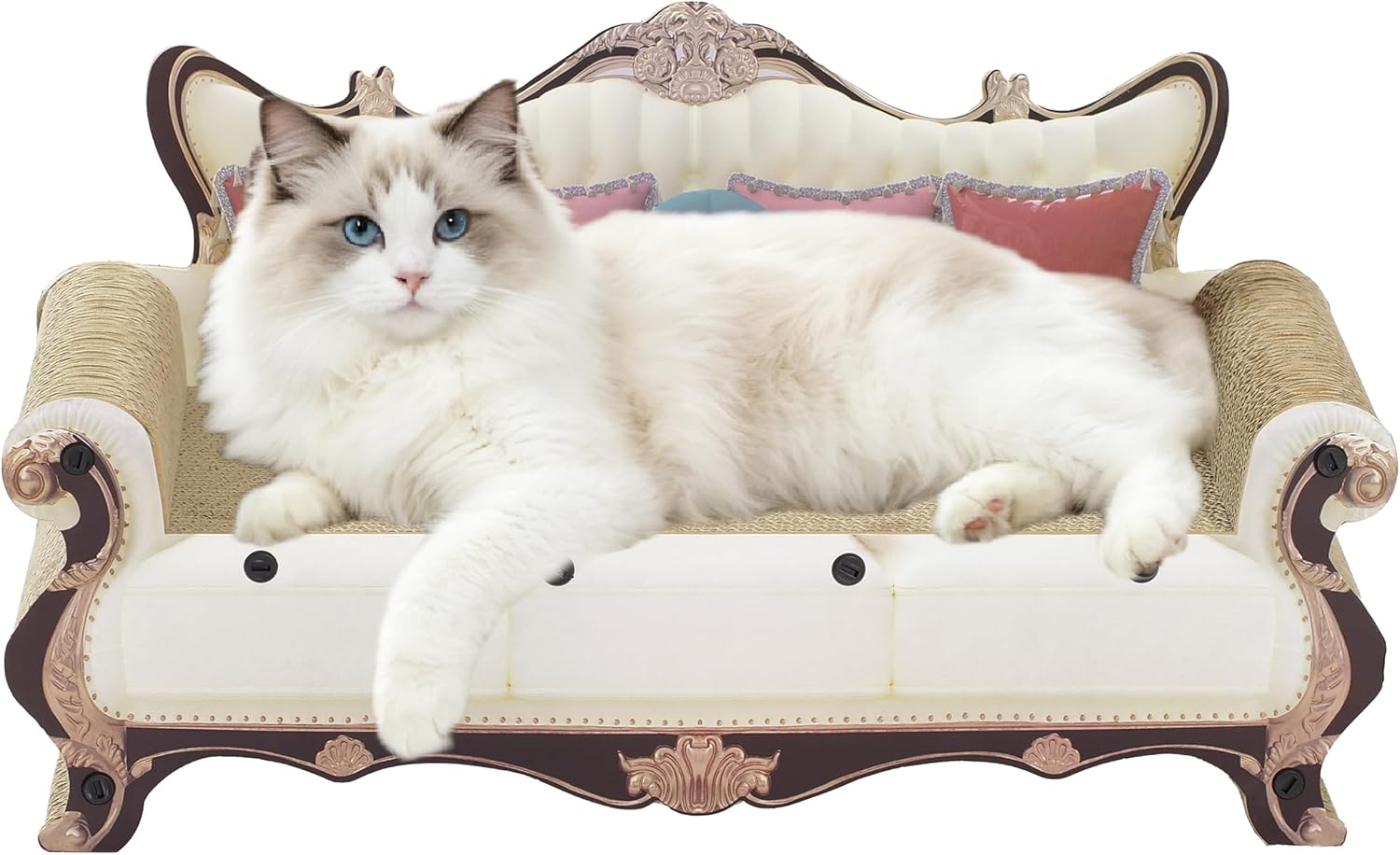 Luxury Cat Scratcher Sofa Bed, Cardboard Couch Shape Scratching Lounge, for Indoor Cats Kittens Kitties Rest&Play（23.6''*9.8''*12.6''）