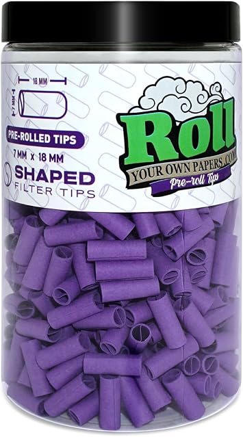 Purple Pre-Rolled Filter Tips, 7mm - Bottle of 500 Tips