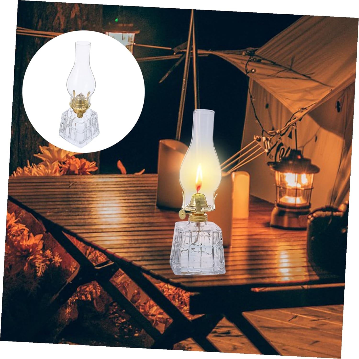 Garneck Vintage Kerosene Lantern Rustic Clear Glass Oil Lamp for Indoor Outdoor Use Portable Handcrafted Emergency Lighting with Soothing Soft Glow and Classic Hurricane Design
