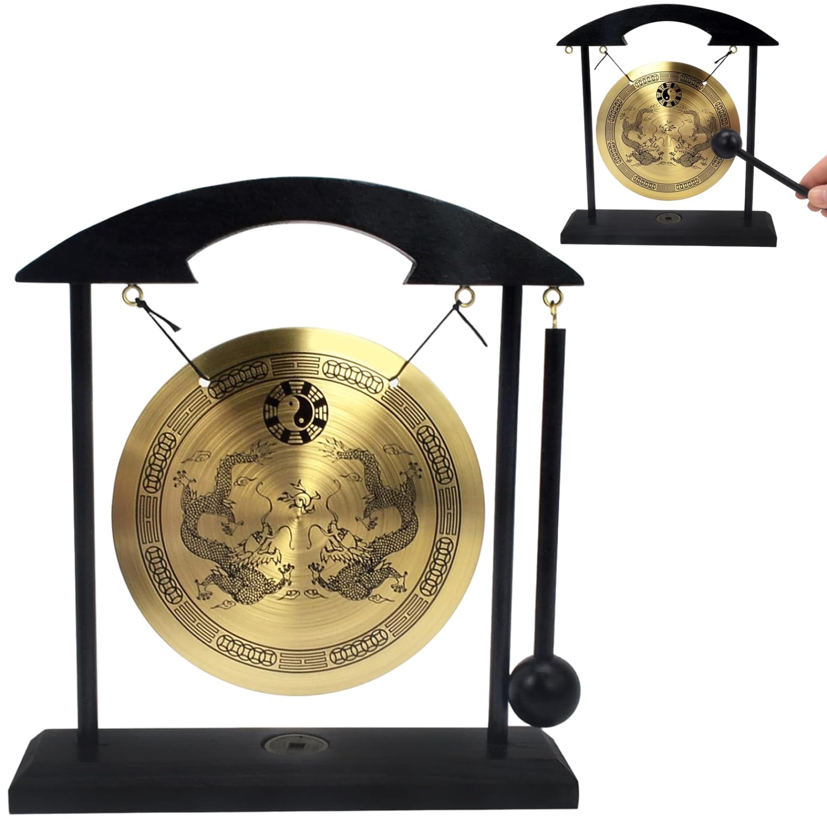 Desktop Gong 7.87x7.28x1.89 Ornamenti per Gong di Ottone Piccoli Decorazioni Creative Feng Shui per casa, Ufficio, Camera da Letto, Soggiorno, Ingresso