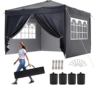 Aoxun 3m x 3m Pop Up Gazebo with Sides, Metal Frame Shelter Tent for Outdoor Garden Party, with Mesh Windows & 4 Sandbags & Carry Bag, Grey
