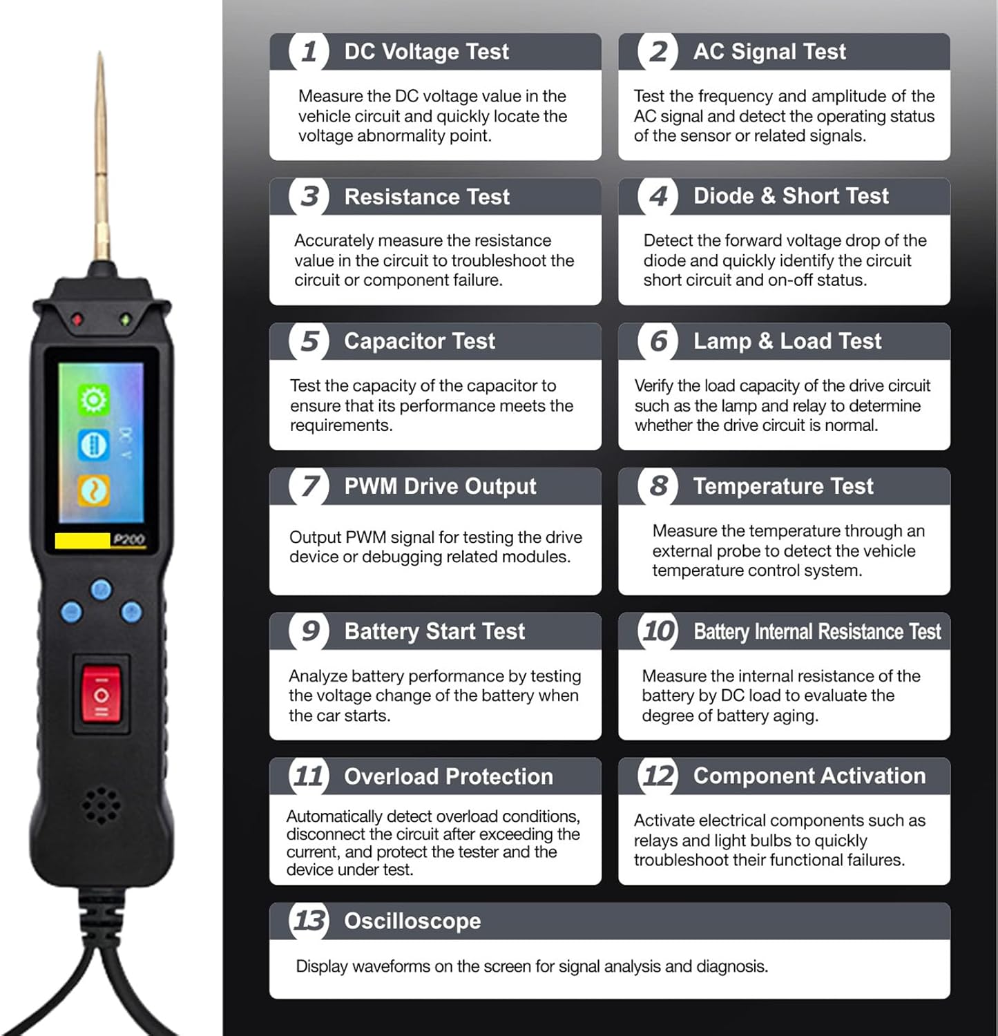 Multifunction Car Circuits Tester 12V/24V with Resistance Diodes &