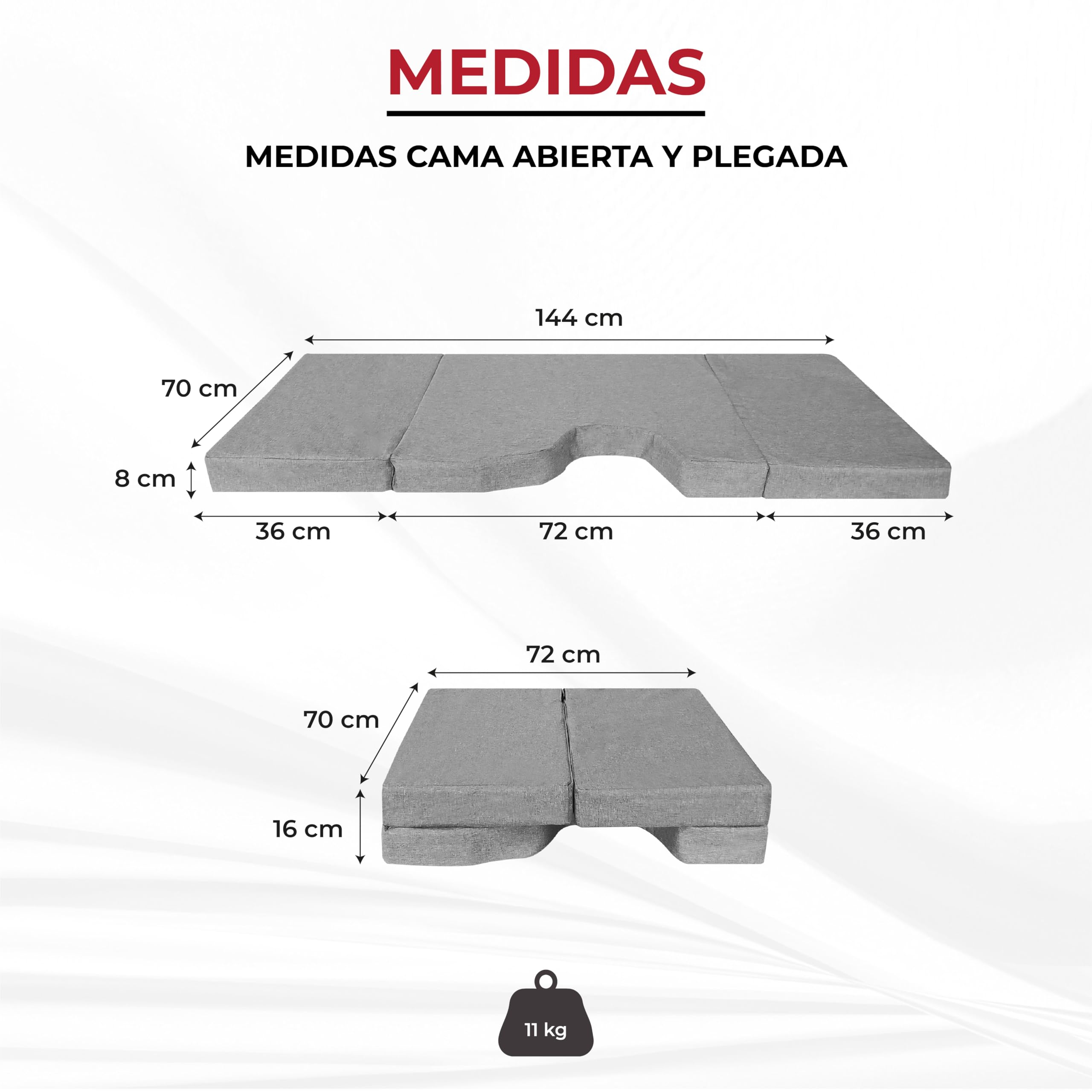 Colchón Plegable Camper para Peugeot Traveller, Citroen Jumpy SpaceTourer, Toyota Proace II (+2016) Cama Delantera Color Gris