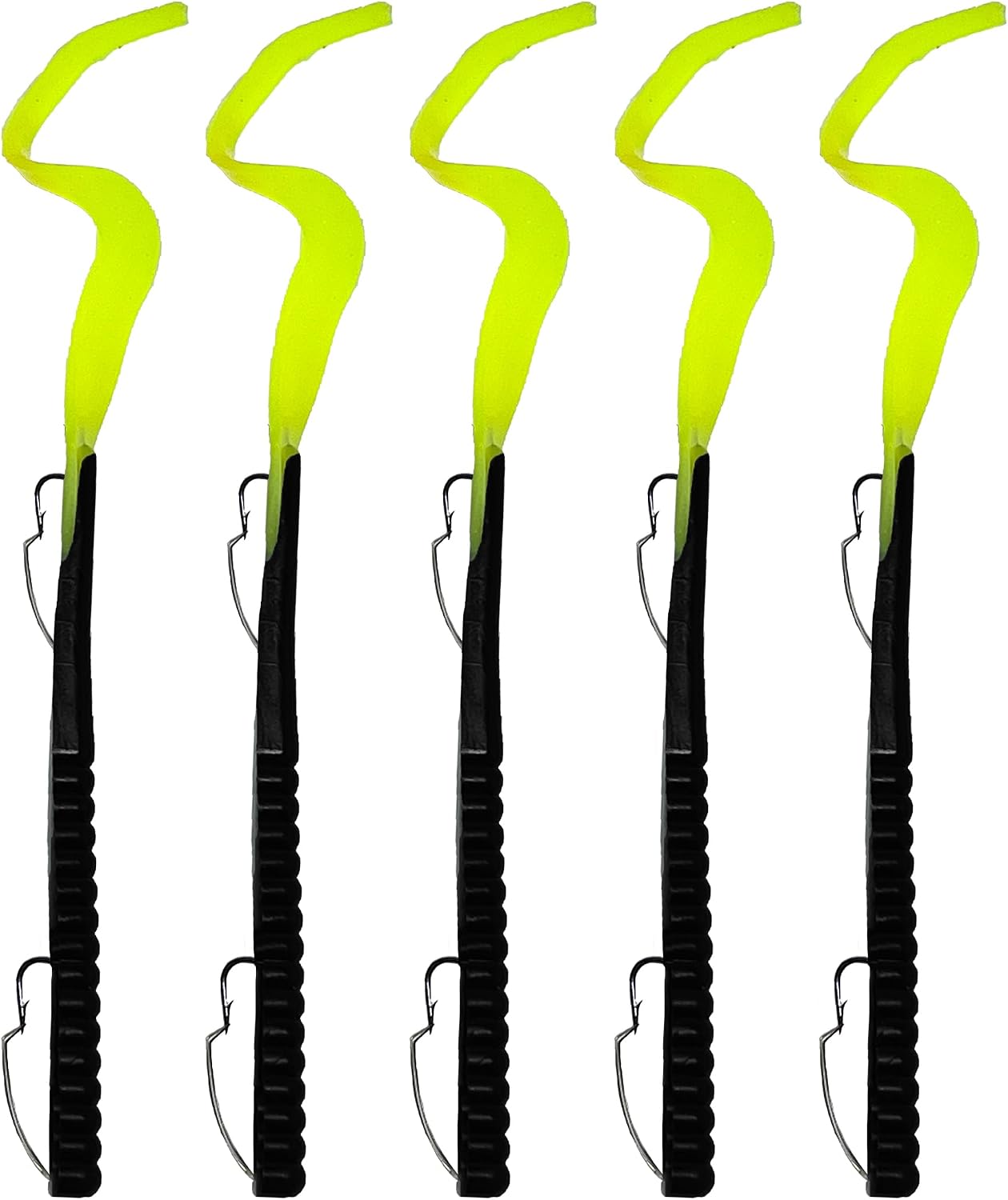 Delong Lures Fishing Lures Bass Set, 10" Pre-Rigged Weedless Swim Bait, Twister Tail Bass Fishing Lures, Extra Durable Soft Plastic Baits for Freshwater - 5 pcs Bass Baits and Lures Pack, Made in USA