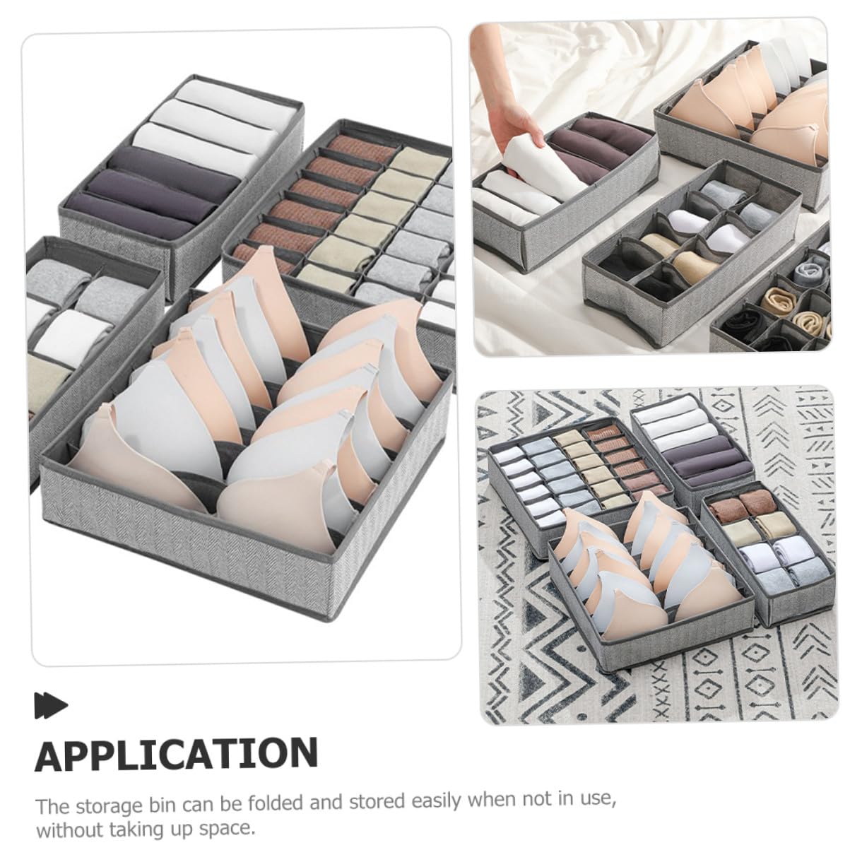 Set 4 Pezzi Divisori Pieghevoli per Cassetti Oxford e Non Tessuto Grigio Organizer per Armadio e Biancheria Intima Capacità Rinforzata Contenitori per Calzini Mutandine e