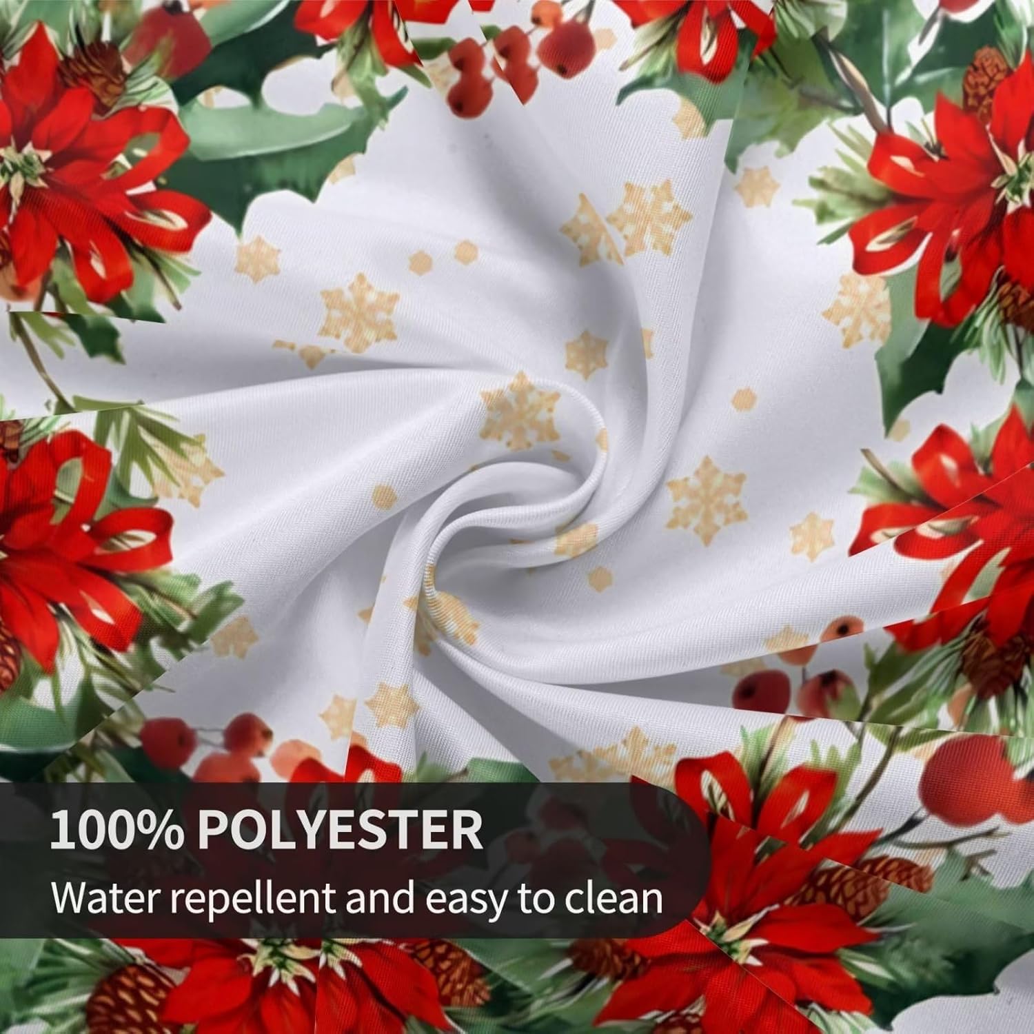 HHP Christmas Tablecloth Round Winter Snowflake Floral Tablecloth 60 Inch Red Xmas Flower Table Cloth Reusable Polyester Fabric Table Cover for Holiday Party Dinner Kitchen Dining Table Decor Christmas Flower 60 Inch