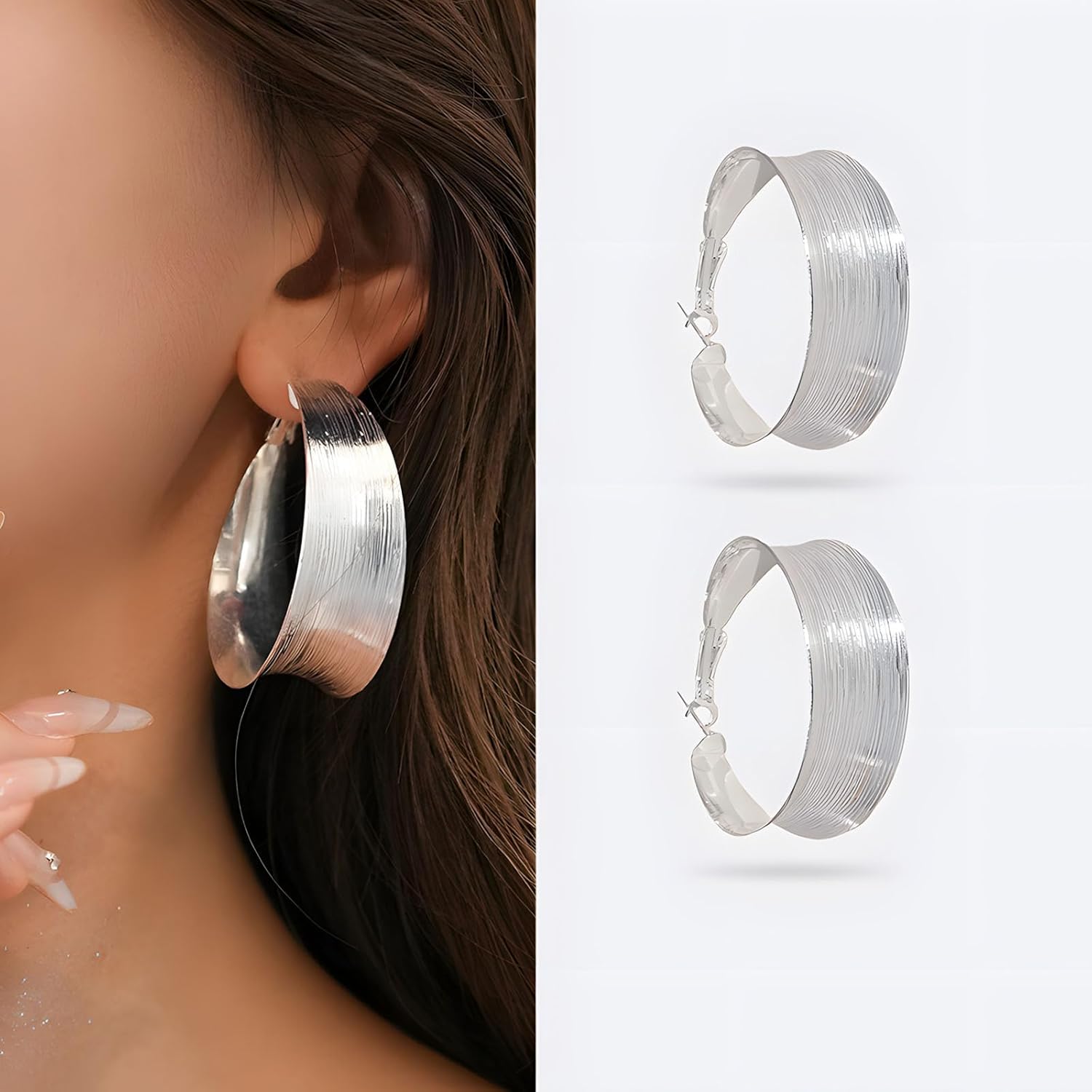 Chunky Hoop Earrings for Women 14k Gold Big Hoop Earrings Chunky Statement Hoop Earrings - Image 2