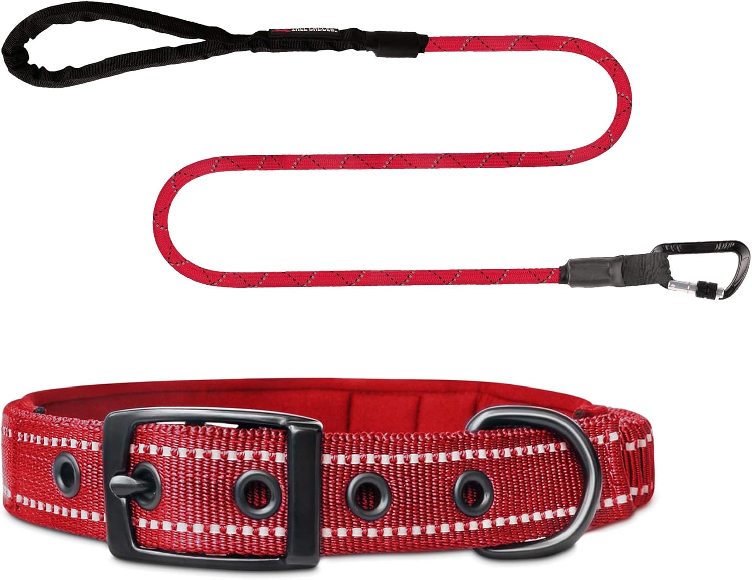 Sentry Rope Leash and (19-23") Heavy Duty Dog Collar with Handle - Red