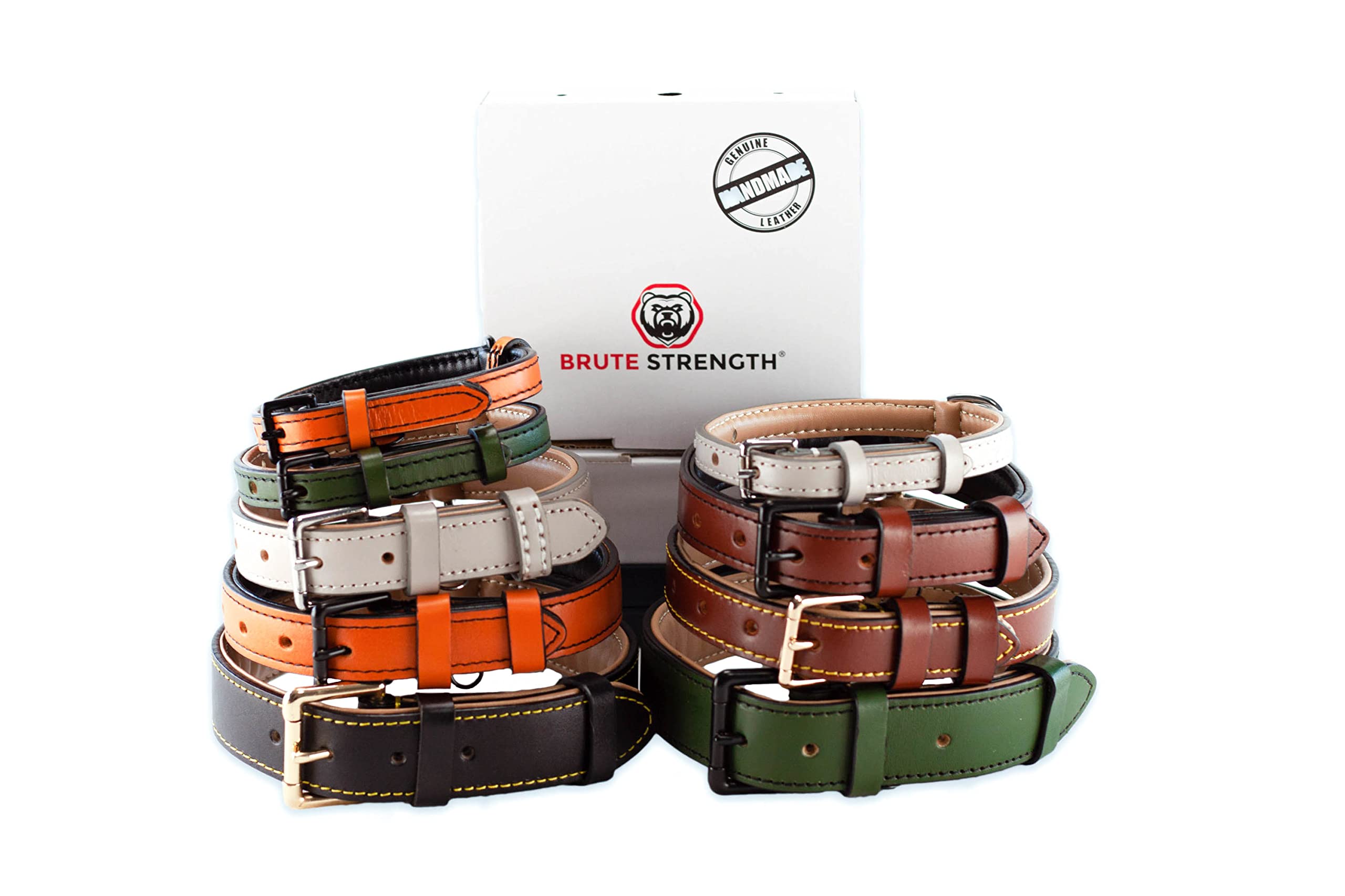 Brute Strength - Lujoso Collar de Cuero para Perros - Marrón - XXL - (66-73) x 3,5 cm
