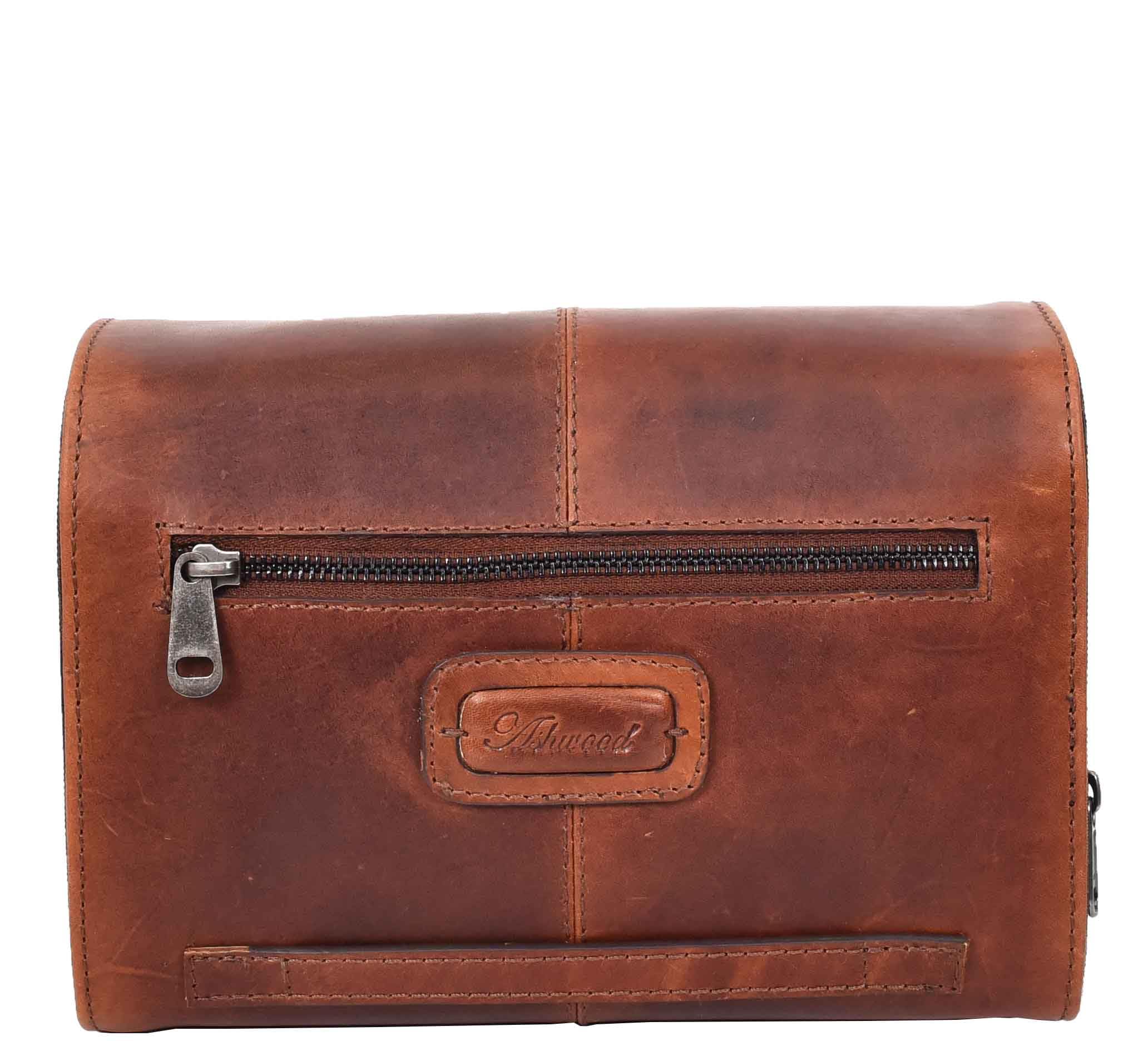 Neceser de piel para hombre, para colgar cosméticos, artículos de aseo y afeitado, bolsa de viaje, Brown, S, Bolsa de lavado