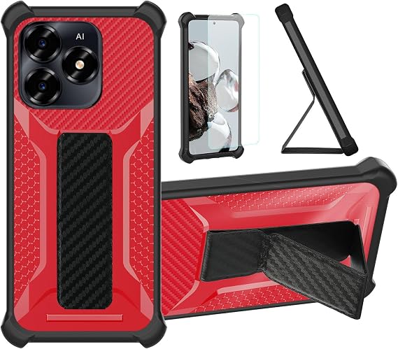 bojioderf Case Compatible for IHunt S25 Ultra Phone Case Stand Cover [with 1* Tempered Glass Screen Protector] Hybrid Case [Folding Support Magnetic] [Frosted Anti-Fingerprint] Red