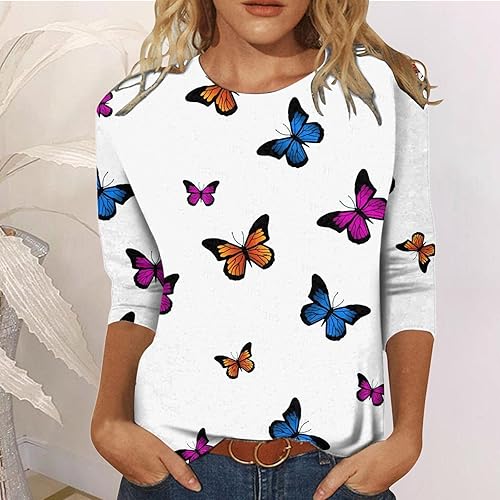 Miniatura 3 de Apfopard Womens Crewneck 34 Sleeve Shirt Fitted Basic Printed Spring Fall Tunic Top T-Shirt Trendy Casual Fashion Dressy