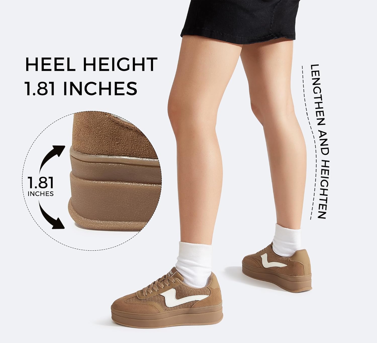 LUCKY STEP Women's Platform Fashion Sneakers Thick Sole Suede Faux Leather Classic Rubber Gum Sole Low Top Casual Walking Shoes
