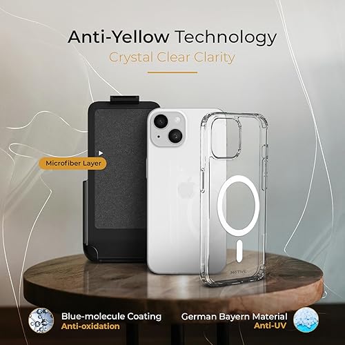 Miniatura 5 de MOTIVE Funda magnética transparente para iPhone 15 con clip para cinturón, (diseñada para Magsafe), protección militar contra caídas, funda delgada