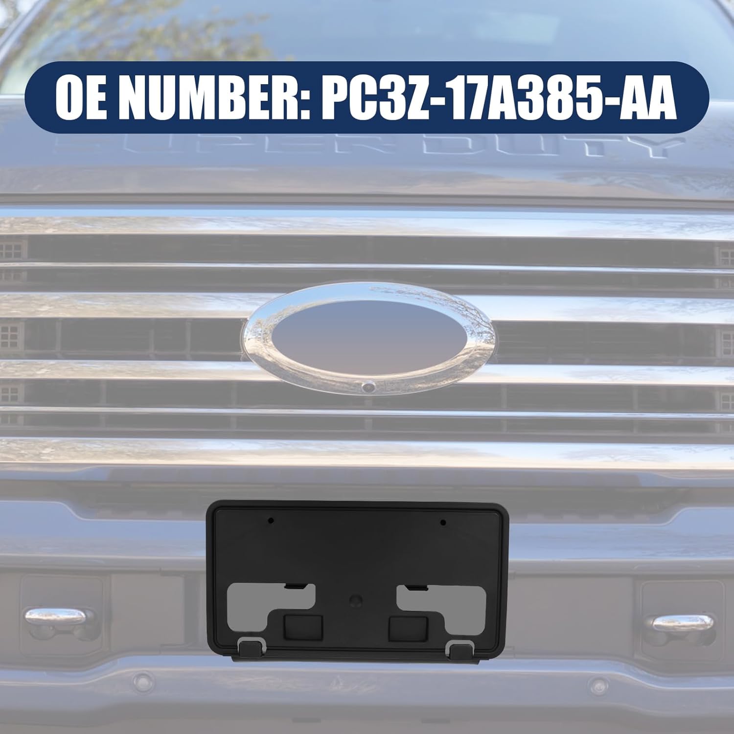 Front License Plate Frame Bracket Compatible with Ford F250 F350 F450 F550 Super Duty 2023 2024 2025 2026, Black No Drill Front Bumper Holder Mounting Kit, Replace # PC3Z-17A385-AA