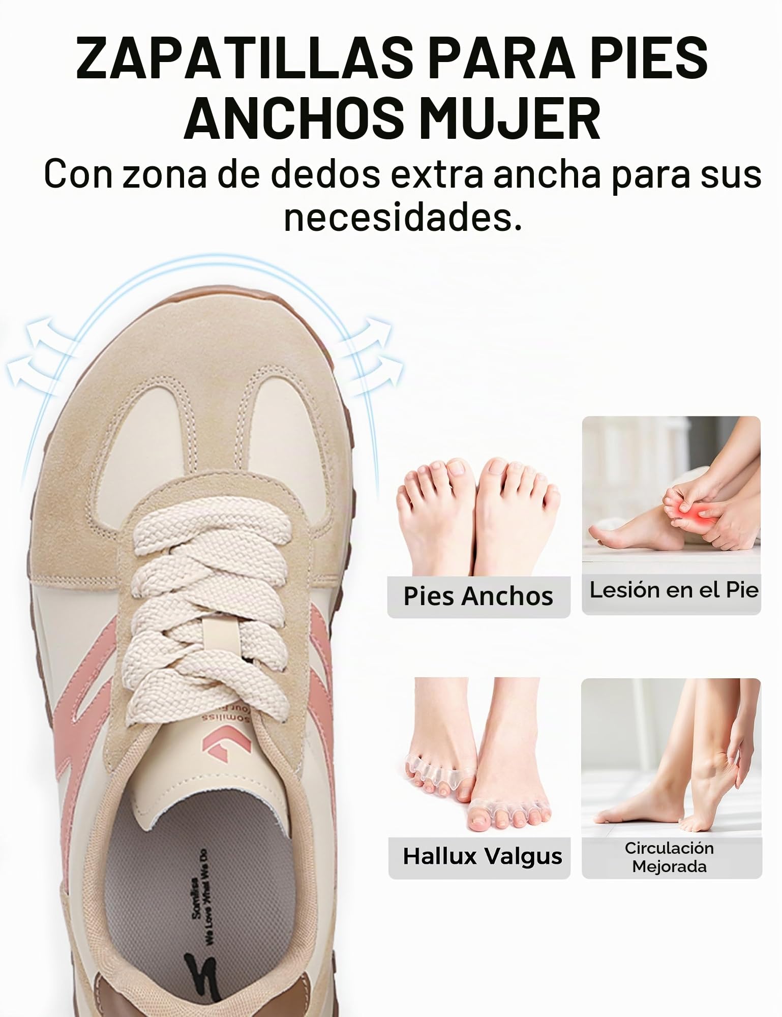somiliss Zapatillas deportivas para mujer, cómodas zapatillas de salud con puntera ancha y suela antideslizante, plantilla extraíble con soporte para el arco del pie, zapatillas modernas para mujer