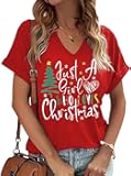 Christmas V Neck Shirts for Women Xmas Buffalo Plaid Tree Shirt Merry and Bright Shirt Casual Graphic T Shirt Tops